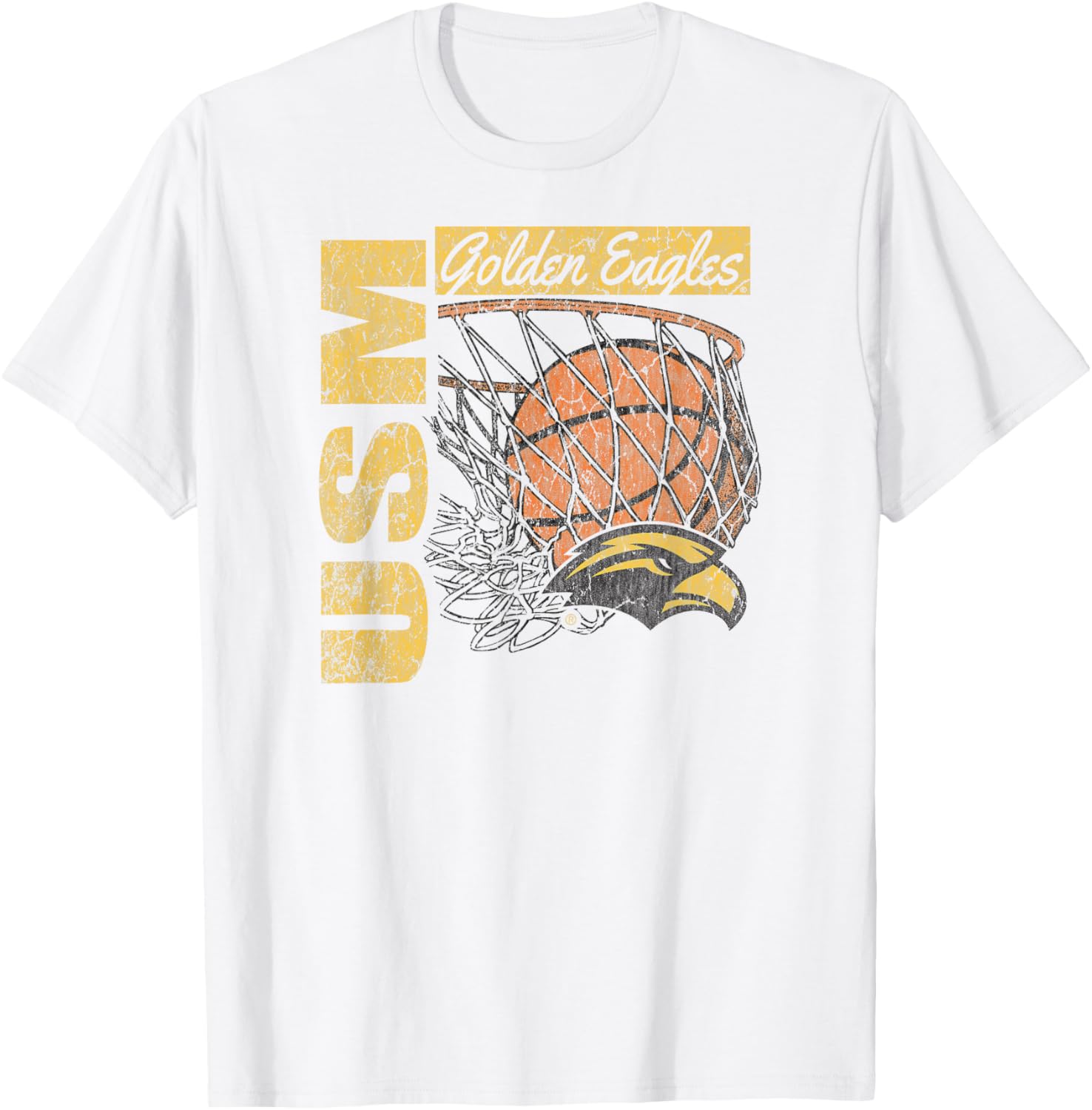 Southern Mississippi Golden Eagles 90s Style White Basketball T-Shirt - 1