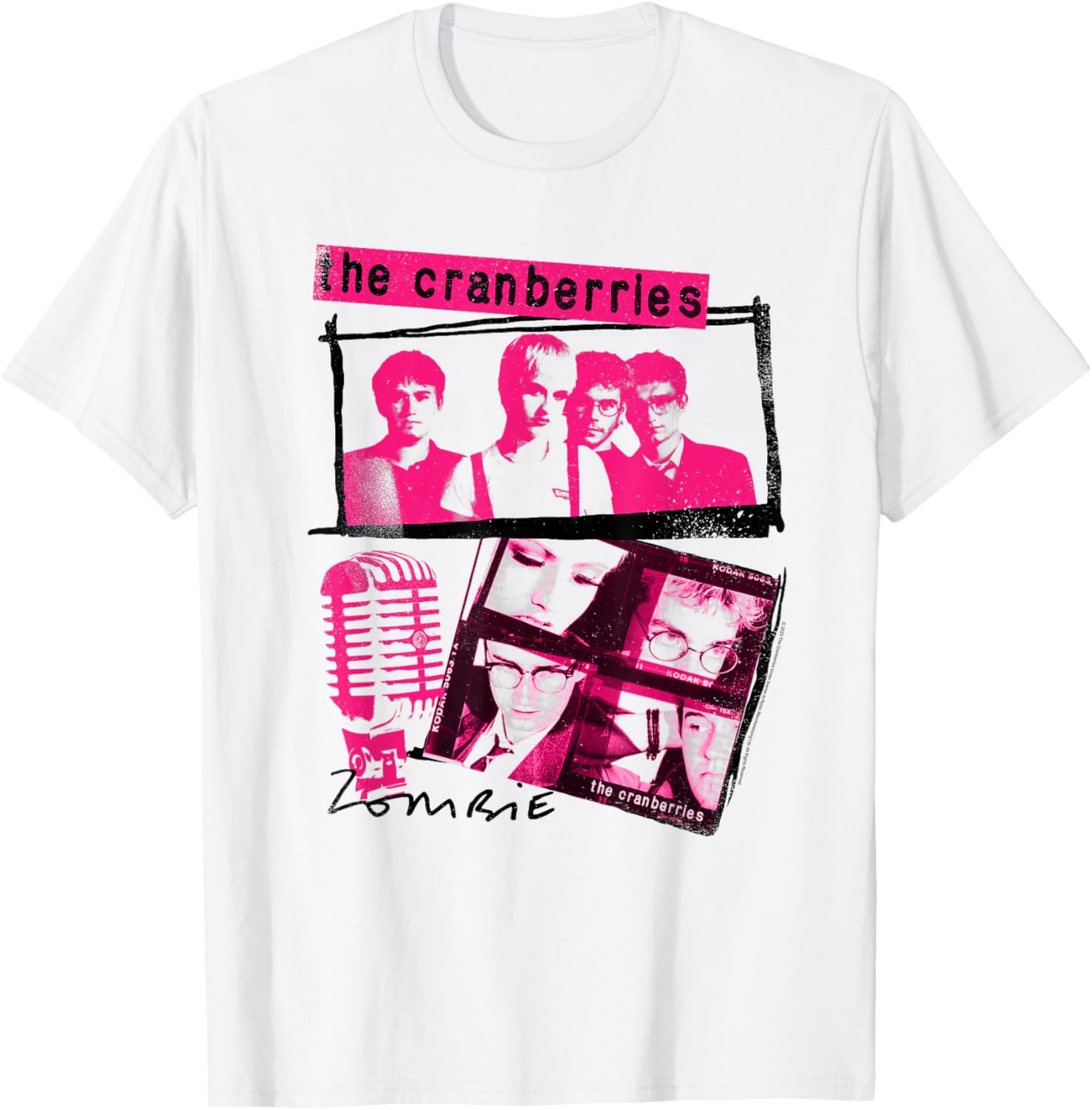 Vintage Cranberries Pink and Black Collage Band T-Shirt for Fans - 1