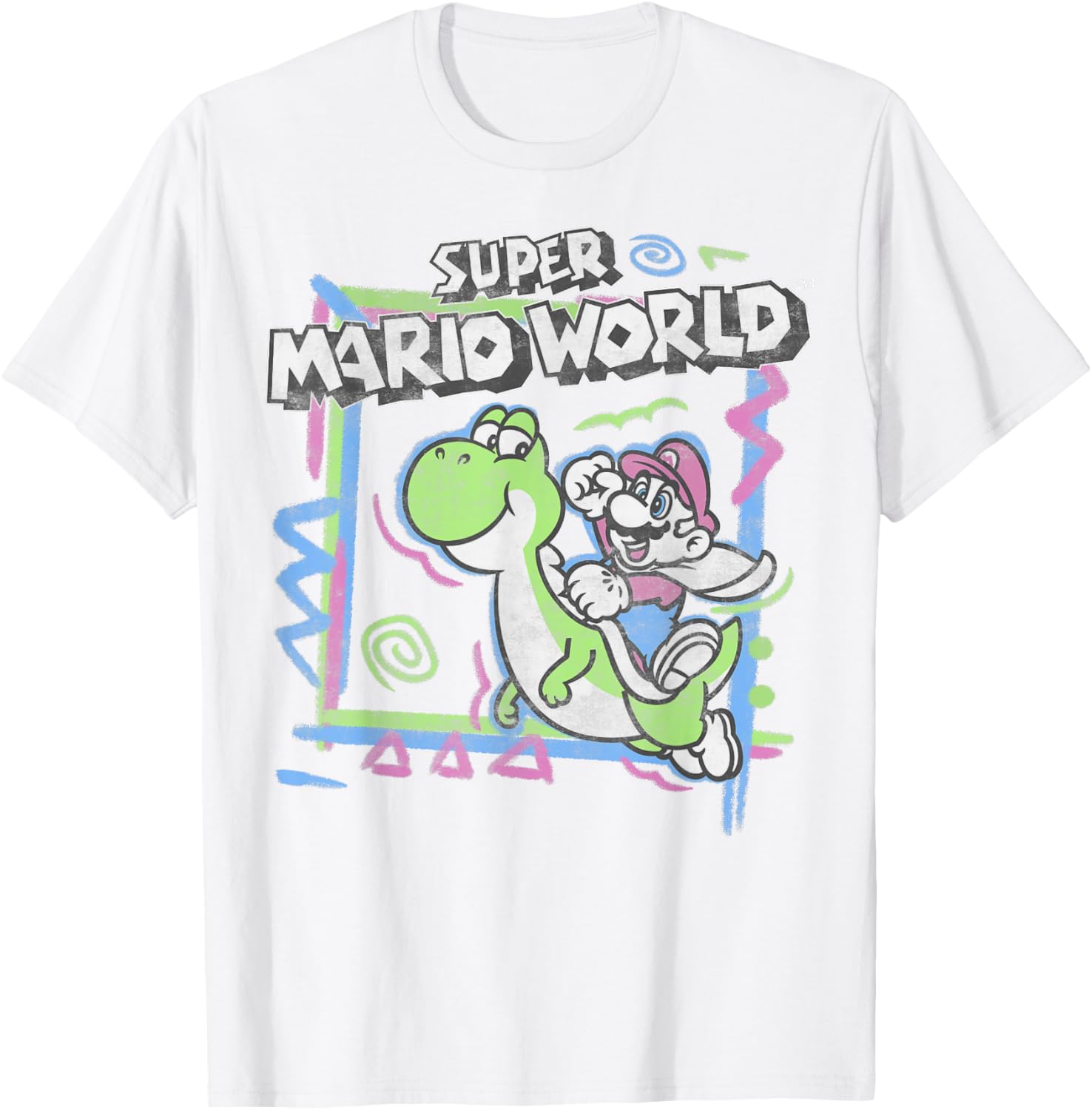 Retro Super Mario World Neon Yoshi Ride T-Shirt for Gamers and Fans - 3