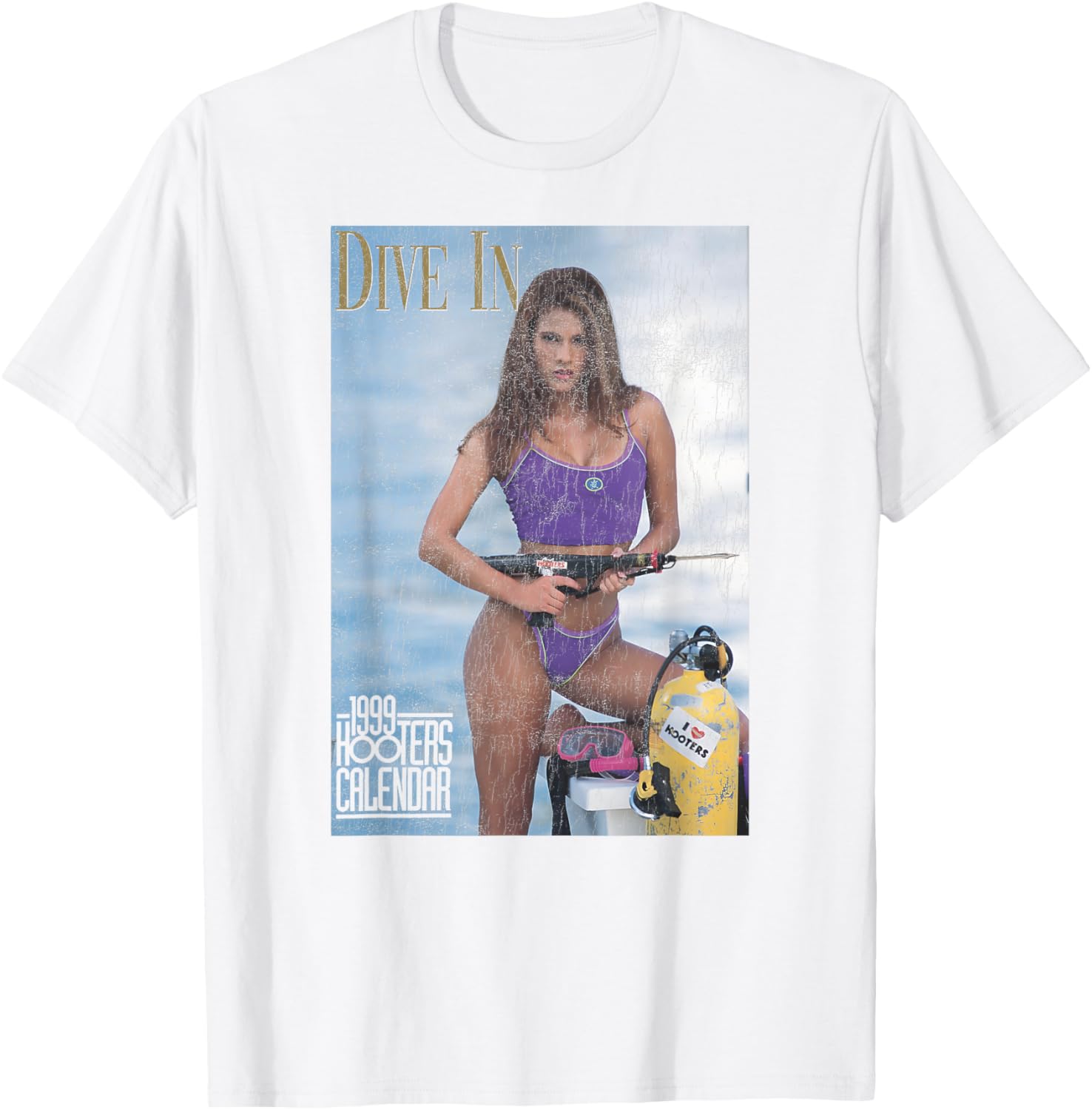 Vintage Hooters Calendar 1999 Beach Pin Up Girl T-Shirt for Men and Women - 1