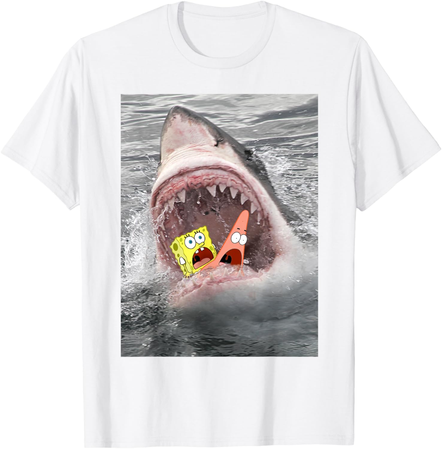 Spongebob SquarePants Shark Attack Funny T-Shirt for Cartoon Fans - 2