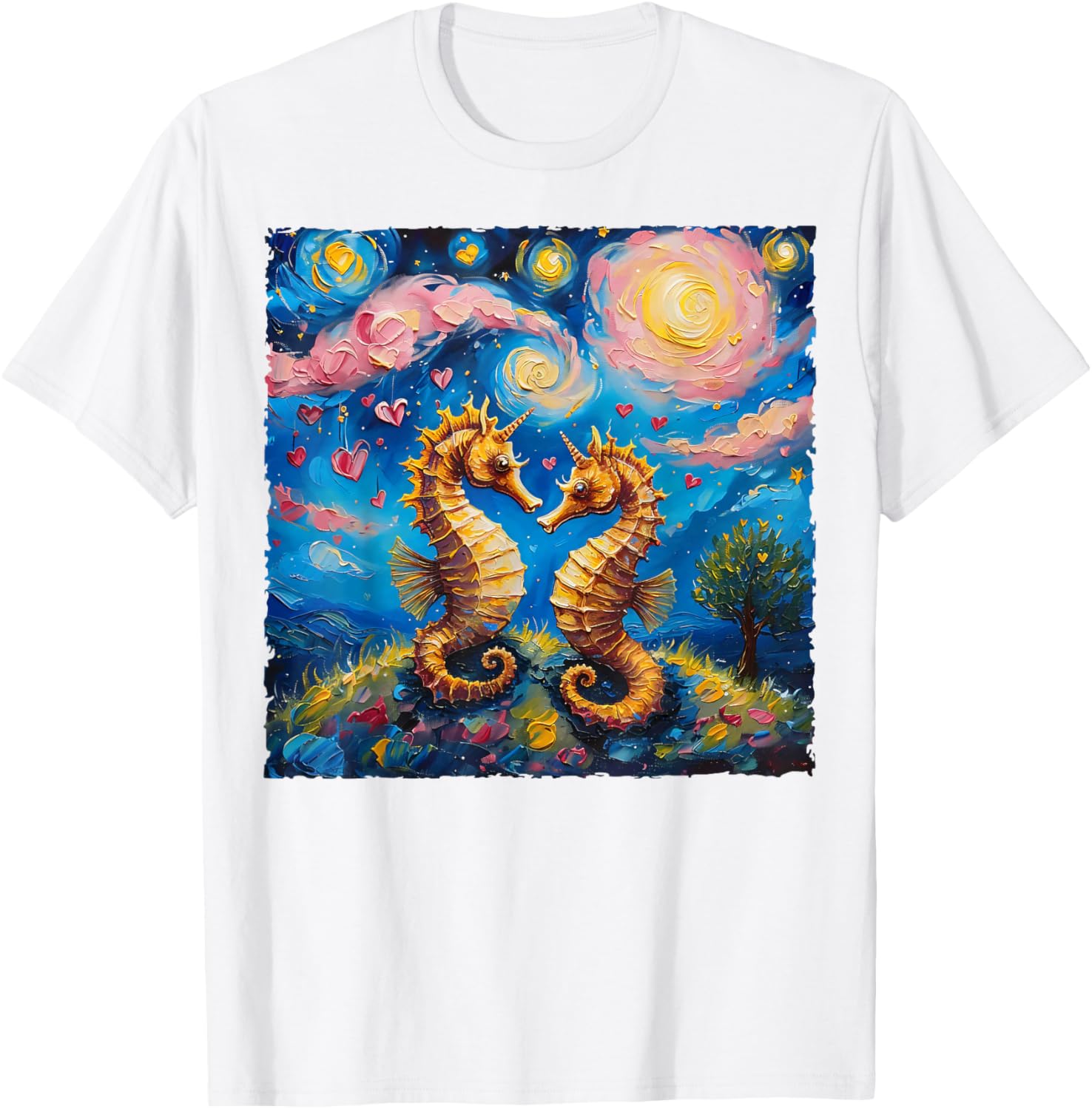 Seahorse Van Gogh Starry Night Couples T-Shirt for Valentine's Day Gift - 7