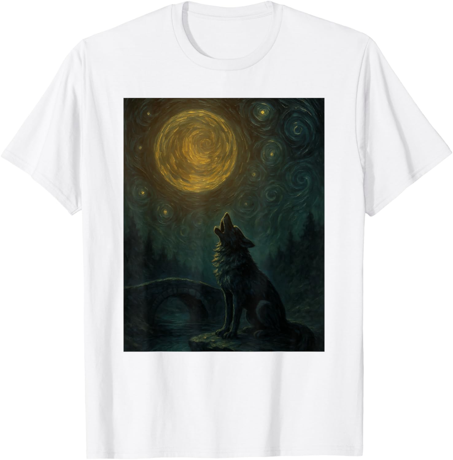Wolf Starry Night Van Gogh Graphic T-Shirt for Art Lovers and Fashionistas - 1