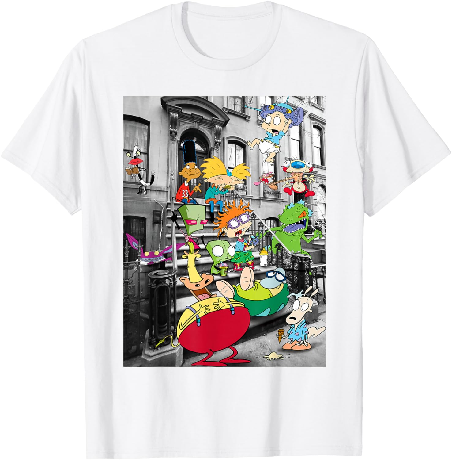 Nickelodeon Classic Nicktoons Hanging On Stoop T-Shirt for Fans - 1