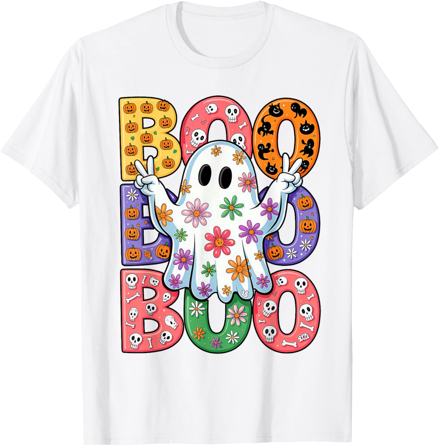 Cute Ghost Floral Halloween T-Shirt for Kids - Spooky Season Fun - 6