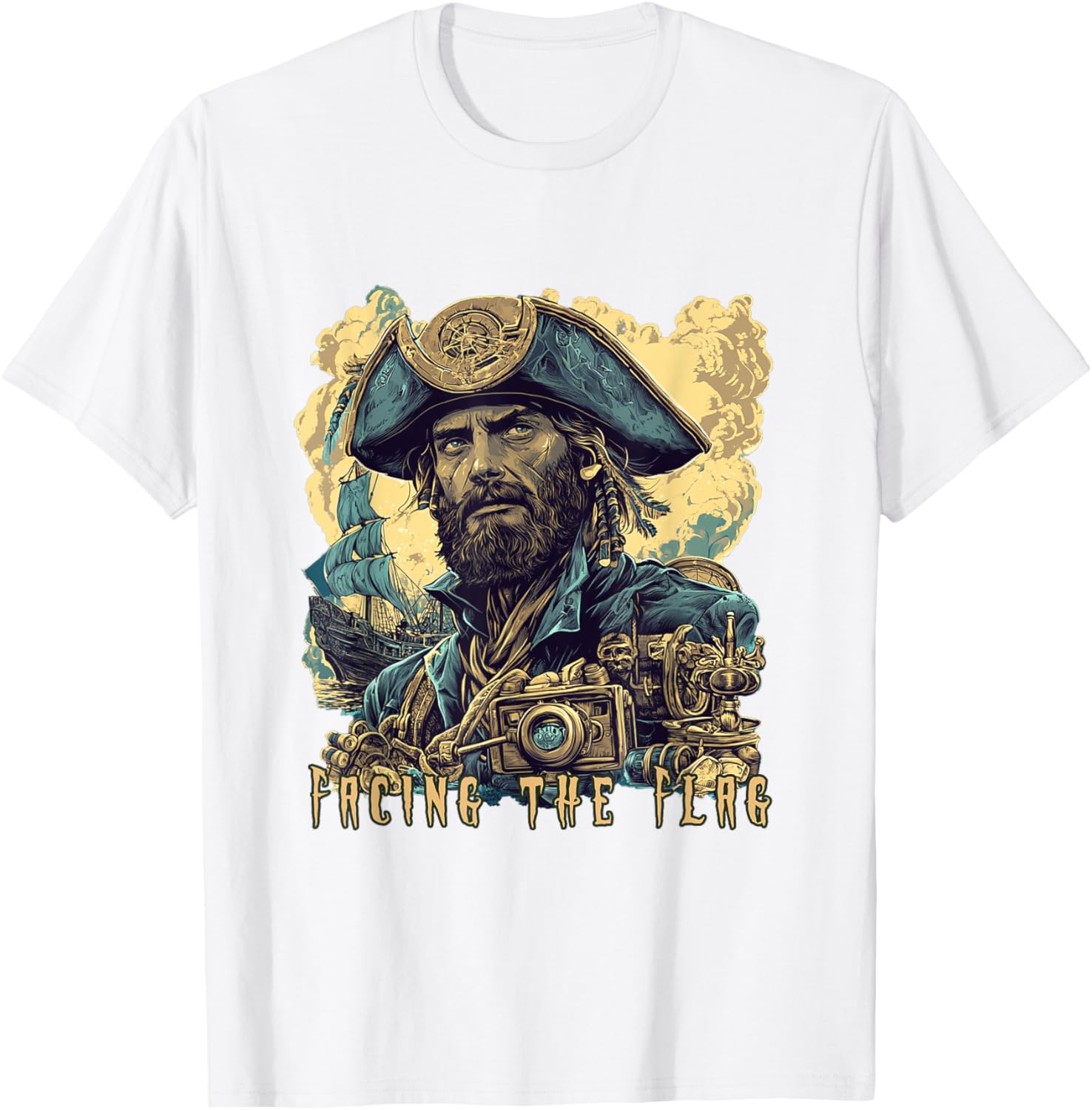 Vintage Jules Verne Sci-Fi T-Shirt Featuring Facing the Flag Design - 10