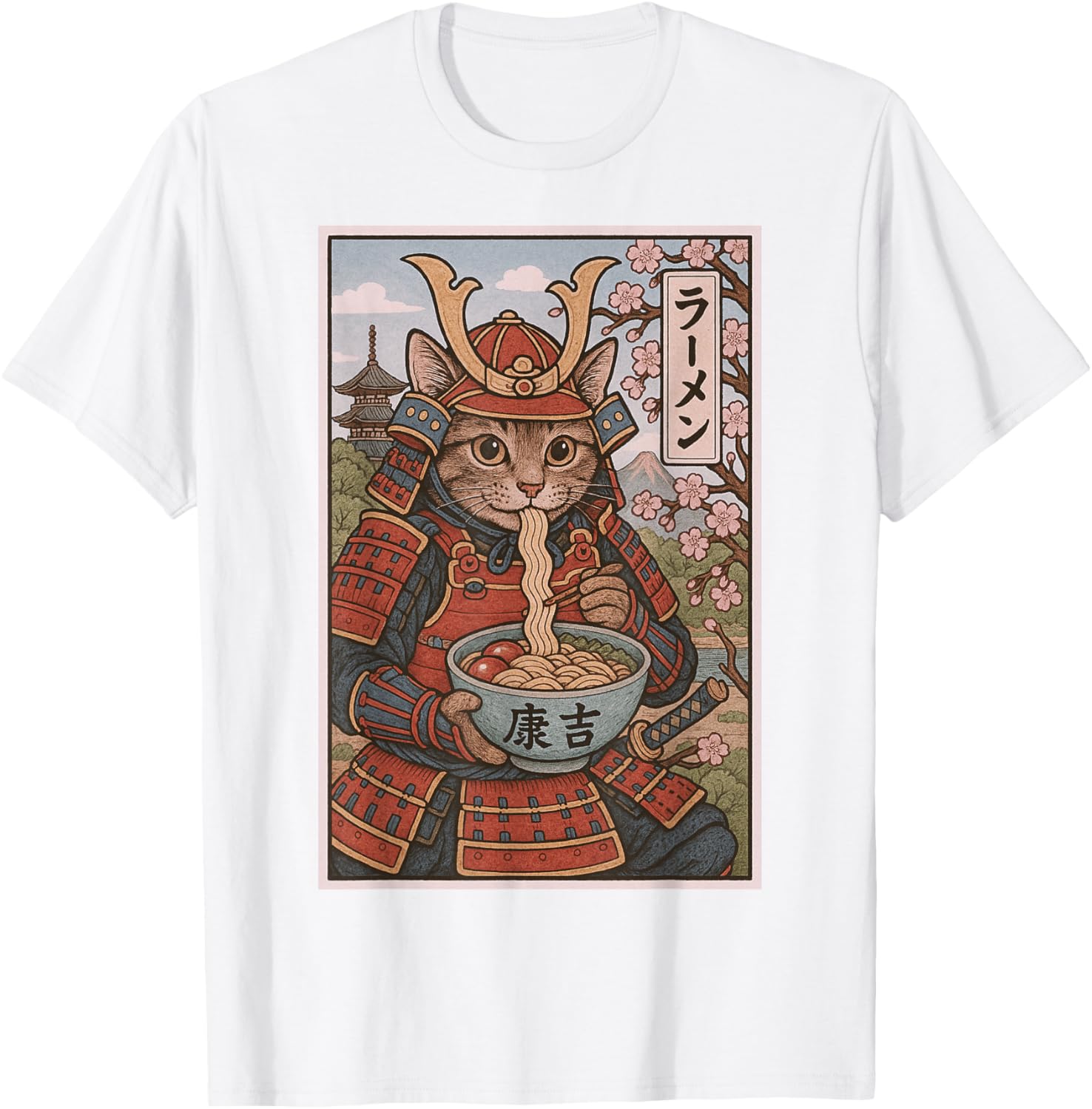 Samurai Cat Ramen Lovers T-Shirt - Cute Japanese Warrior Cat Tee - 5