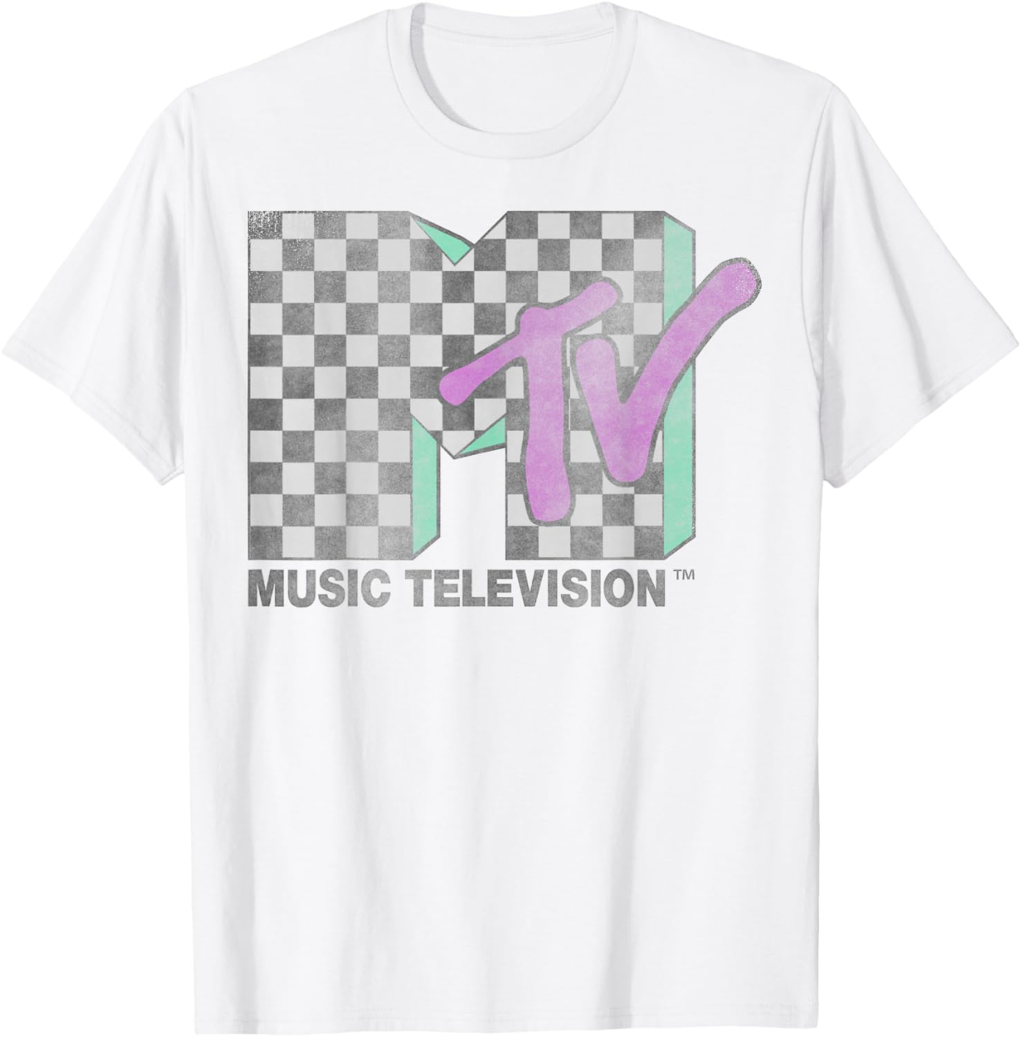 Retro MTV Checkered Distressed Logo Short Sleeve T-Shirt for Trendy Style - 8