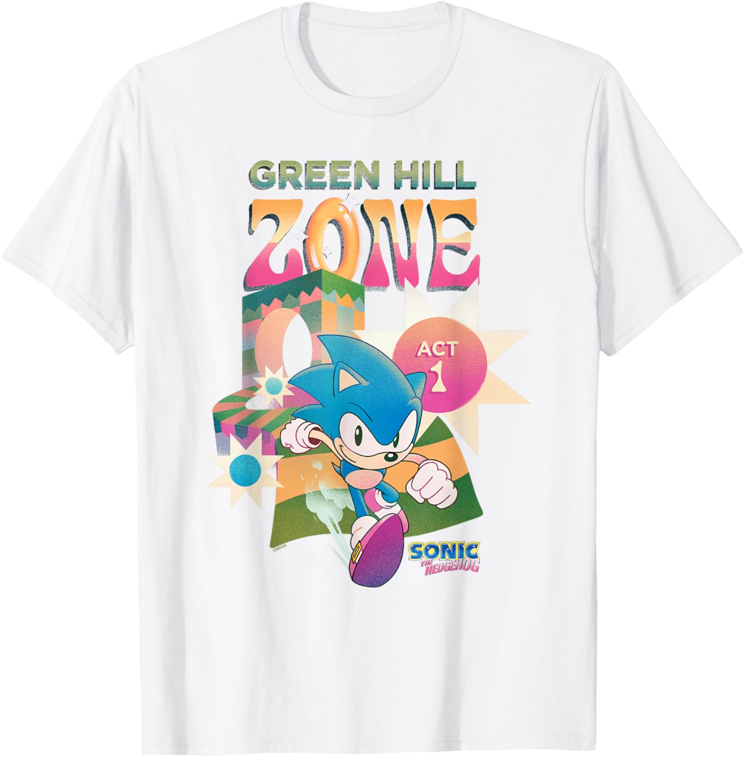 Sonic The Hedgehog Green Hill Zone Act 1 Retro Logo T-Shirt for Gamers - 9