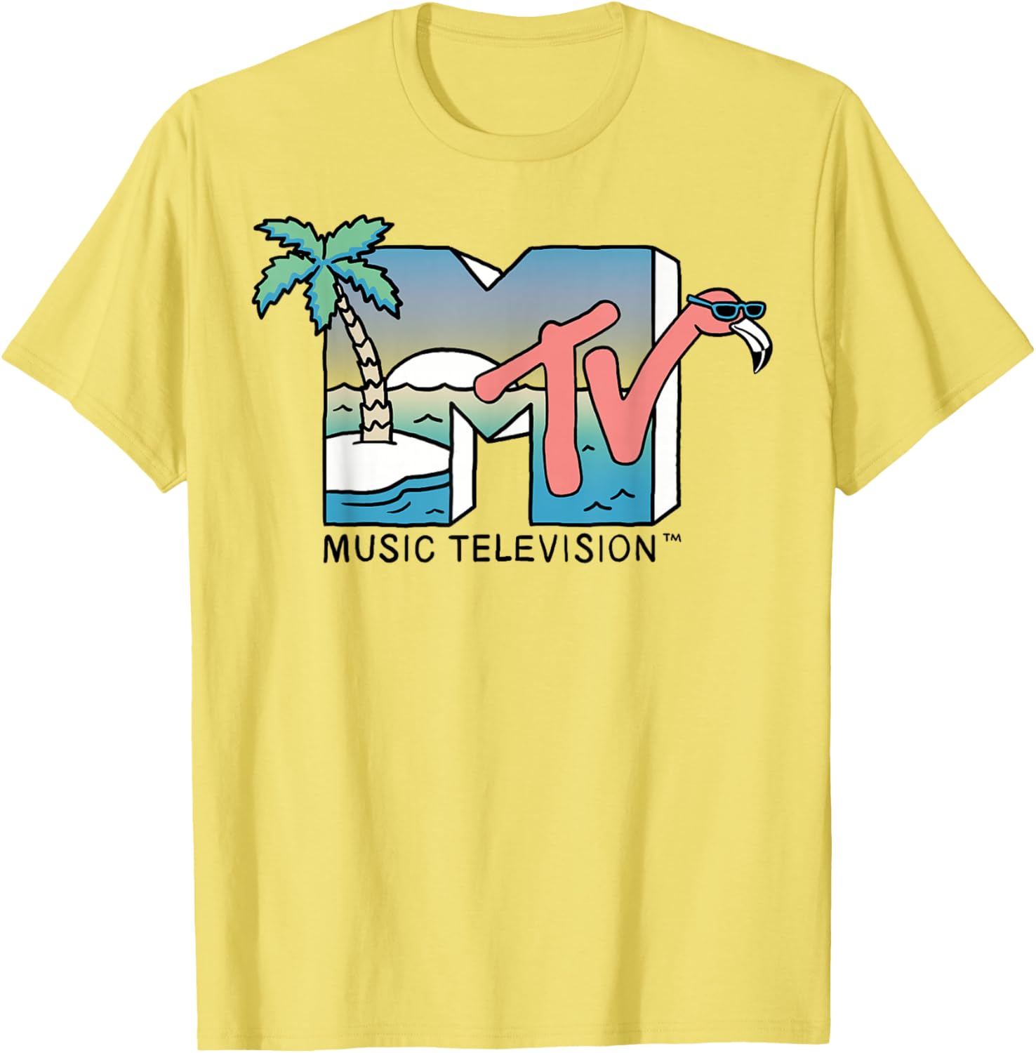 Vintage MTV Beach Island Flamingo Graphic T-Shirt for Casual Style - 2