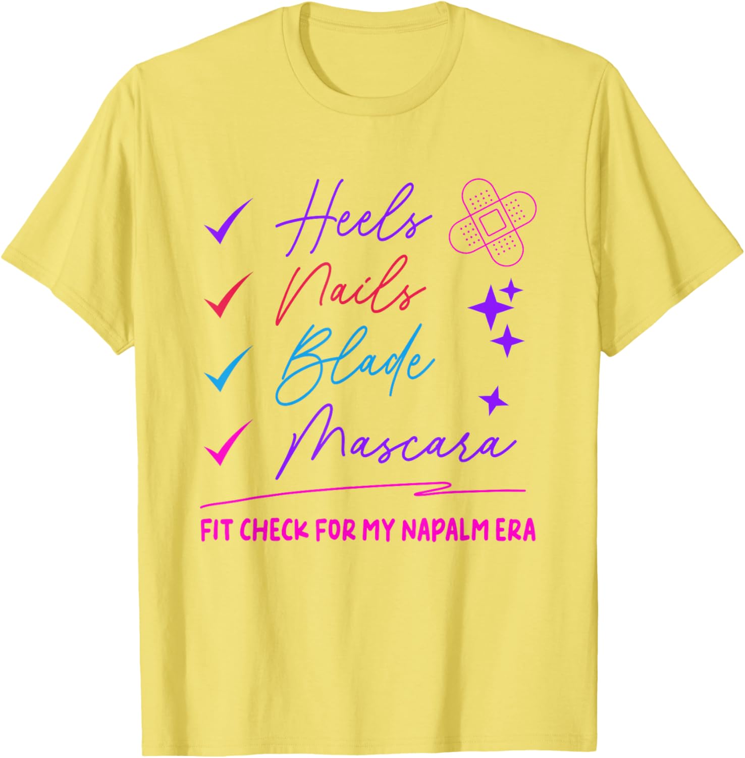 Stylish Napalm Era T-Shirt with Heels Nails Blade Mascara Print - 21