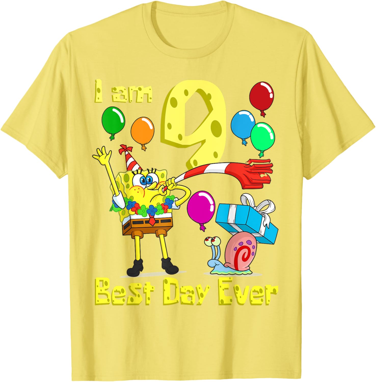 SpongeBob I Am 9 Years Old Birthday Party T-Shirt for Kids Fun Gift - 15