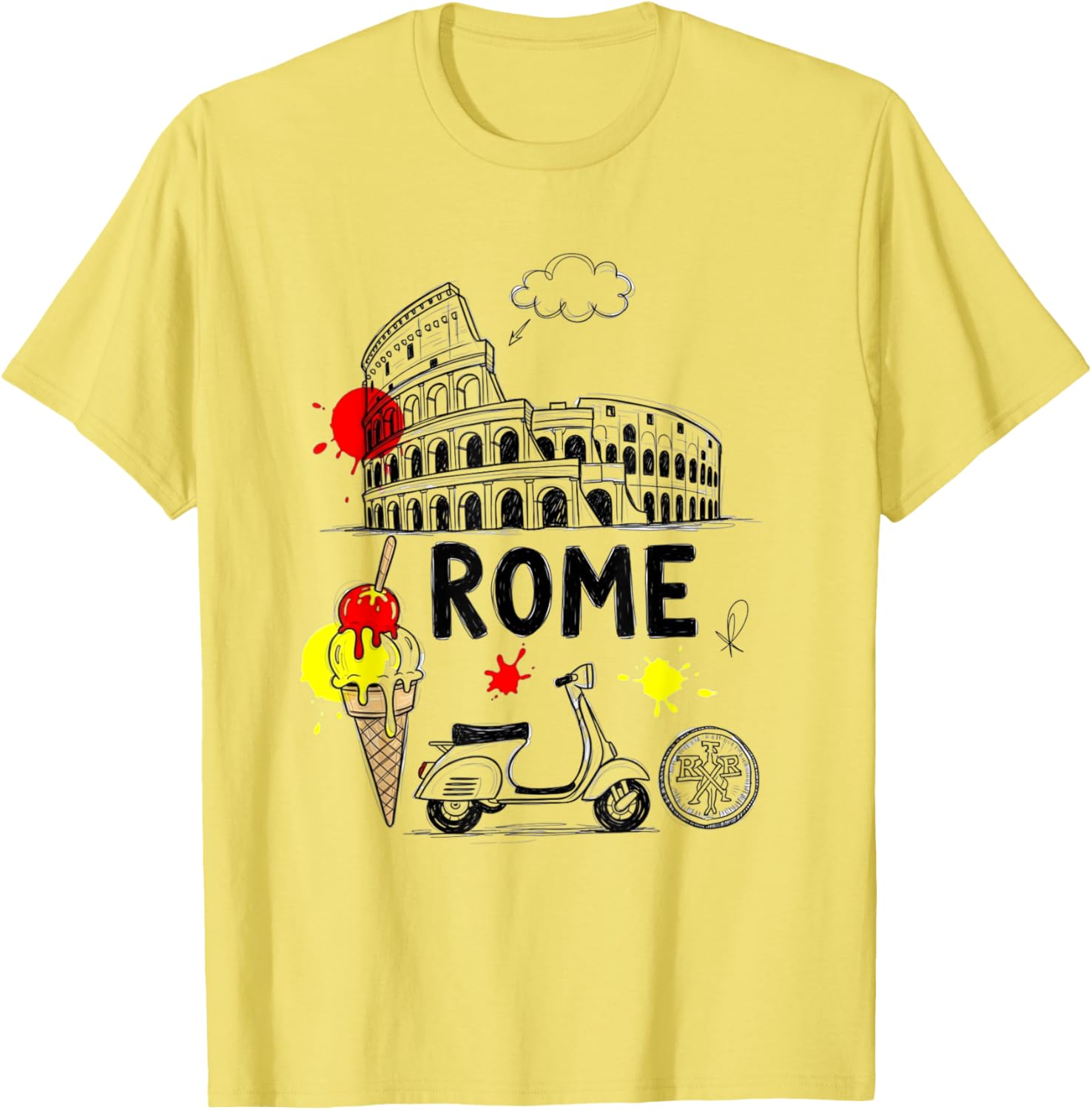Rome Colosseum Gelato Scooter Art Kids Travel T-Shirt for Souvenirs - 2