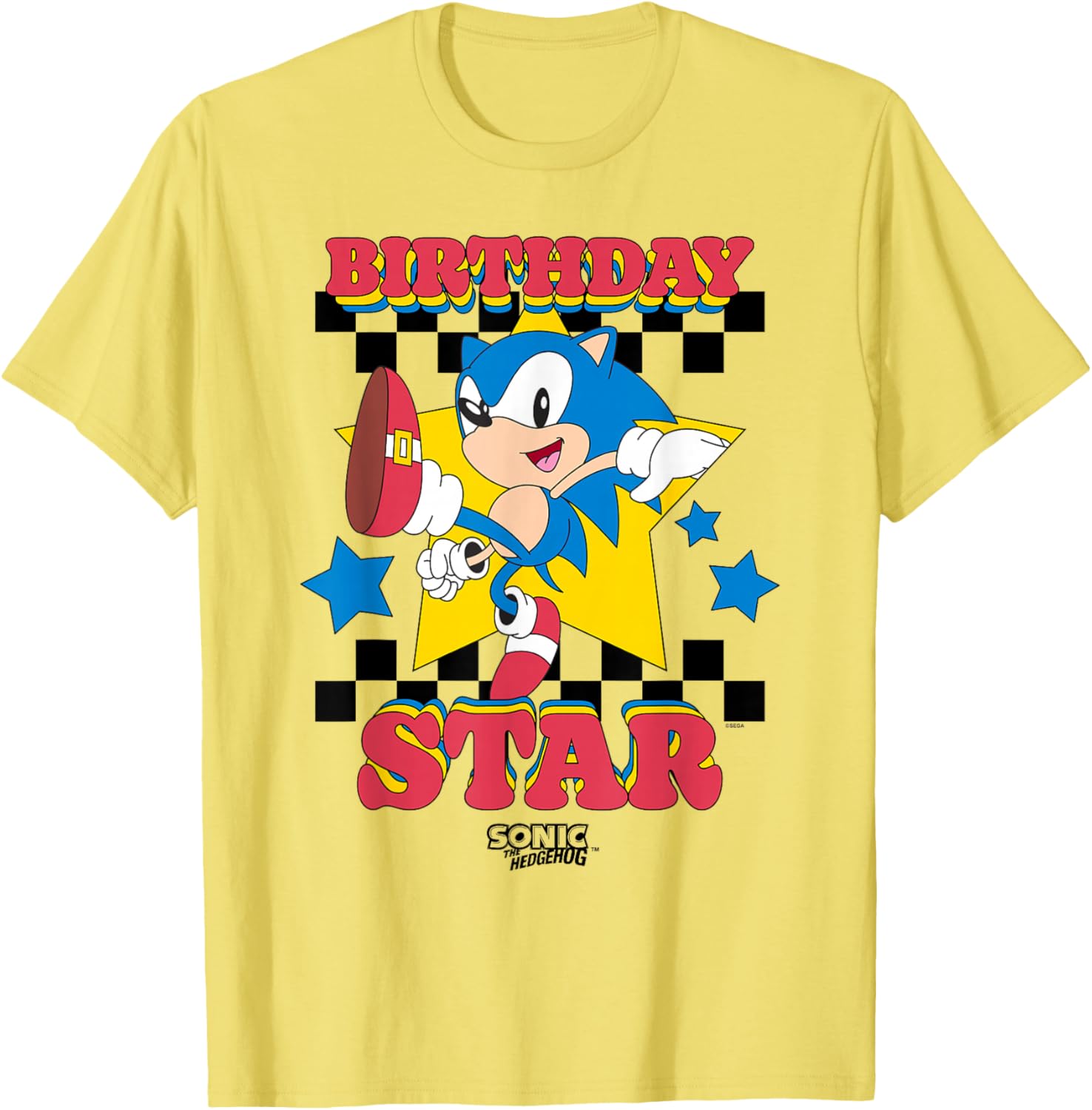 Sonic The Hedgehog Birthday Star Retro Big Chest Logo T-Shirt for Fans - 1