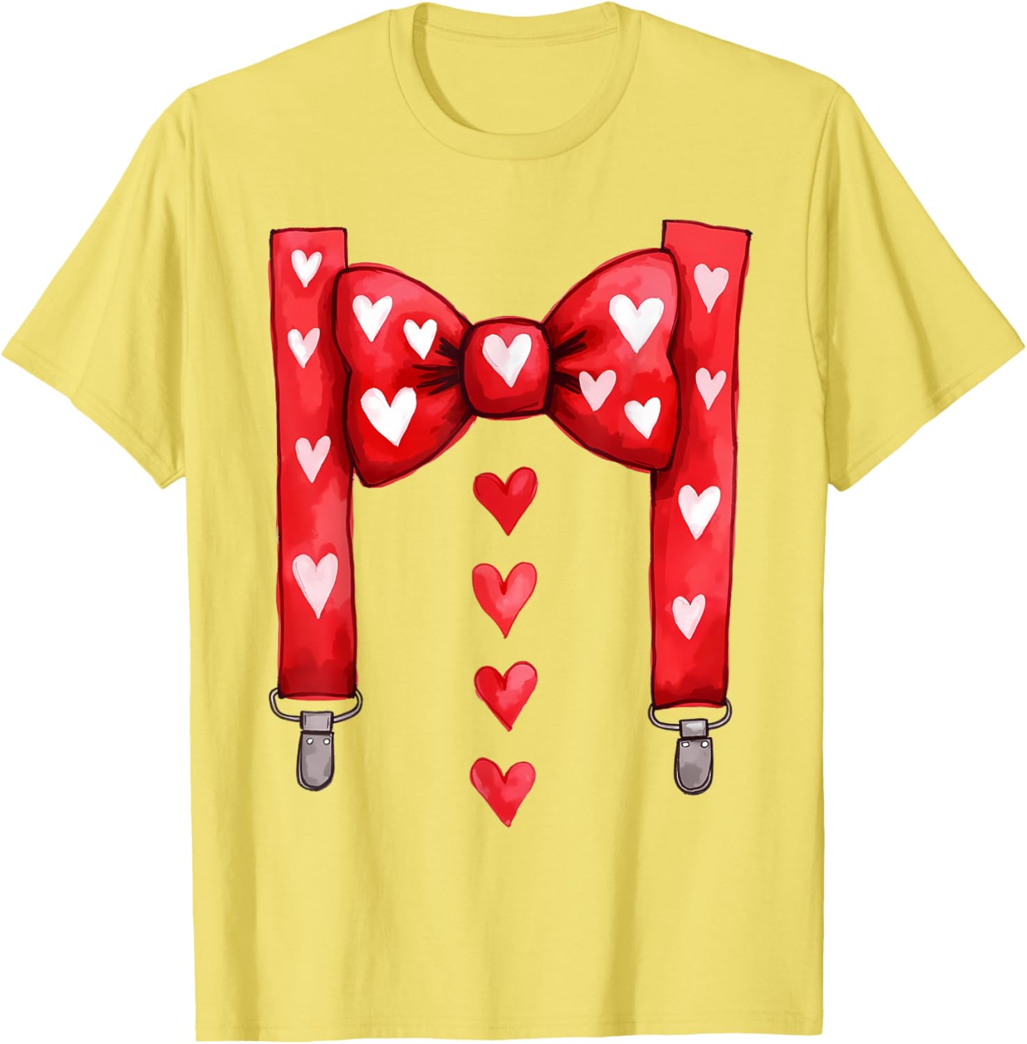 Red Hearts Bow Tie Suspenders T-Shirt for Toddler Boys Valentine's Day - 2