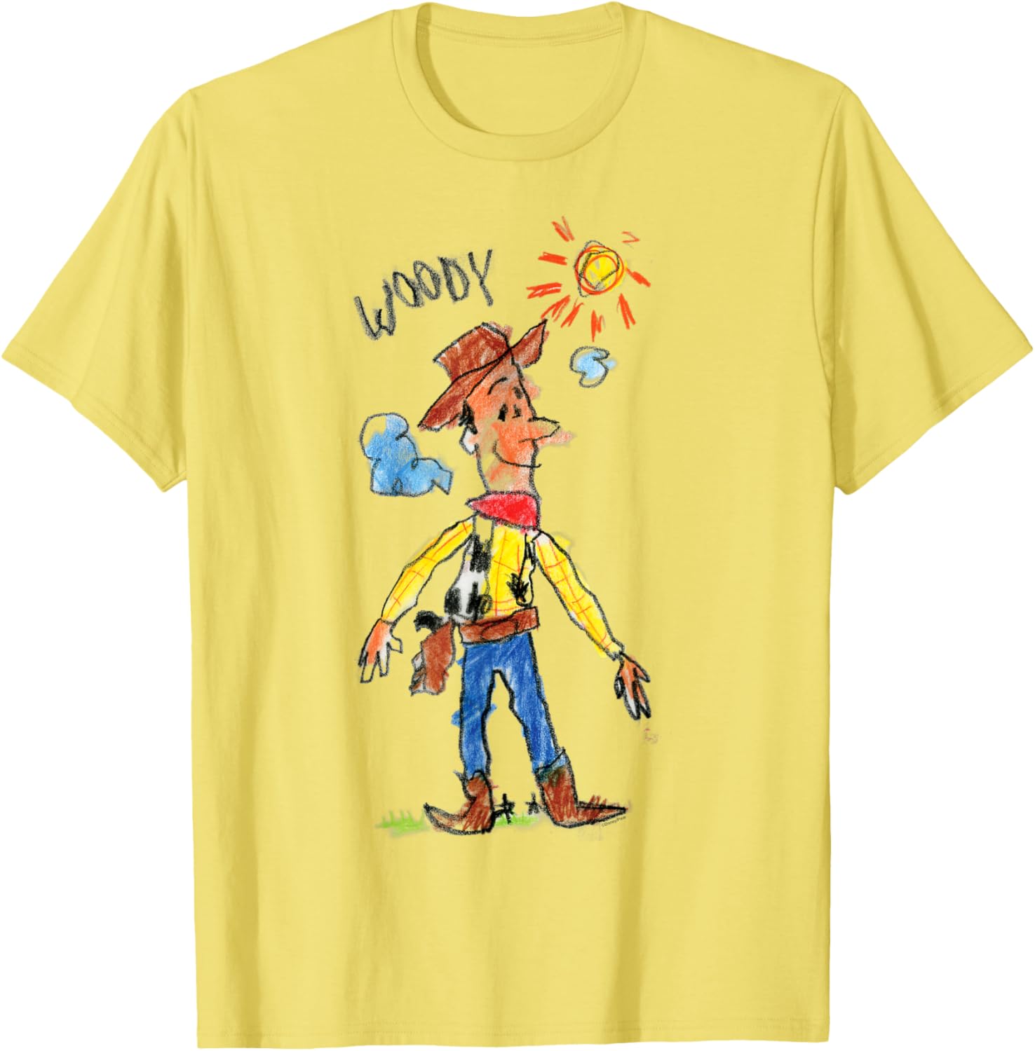 Toy Story Sheriff Woody Crayon Drawing T-Shirt for Kids and Adults - 1
