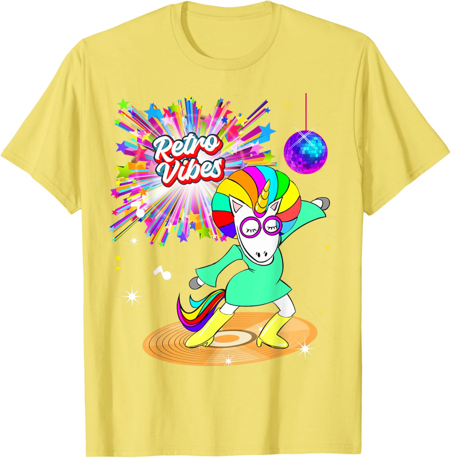 Retro Vibes Unicorn Dancing on Vinyl T-Shirt for Moms and Wives - 24