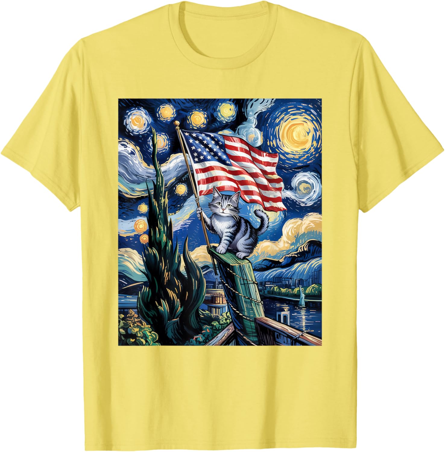 Starry Night Patriotic Cat T-Shirt for 4th of July Celebrate in Style - 3