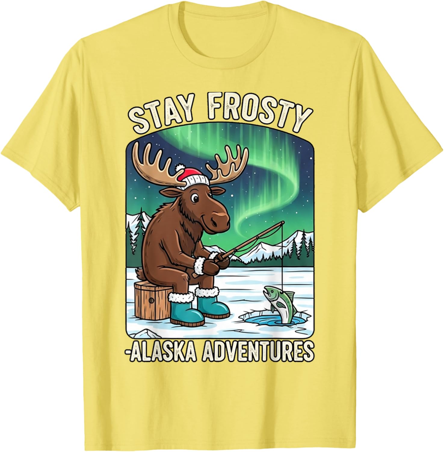 Stay Cold Frosty Moose Ice Fishing T-Shirt for Alaska Winter Adventures - 28