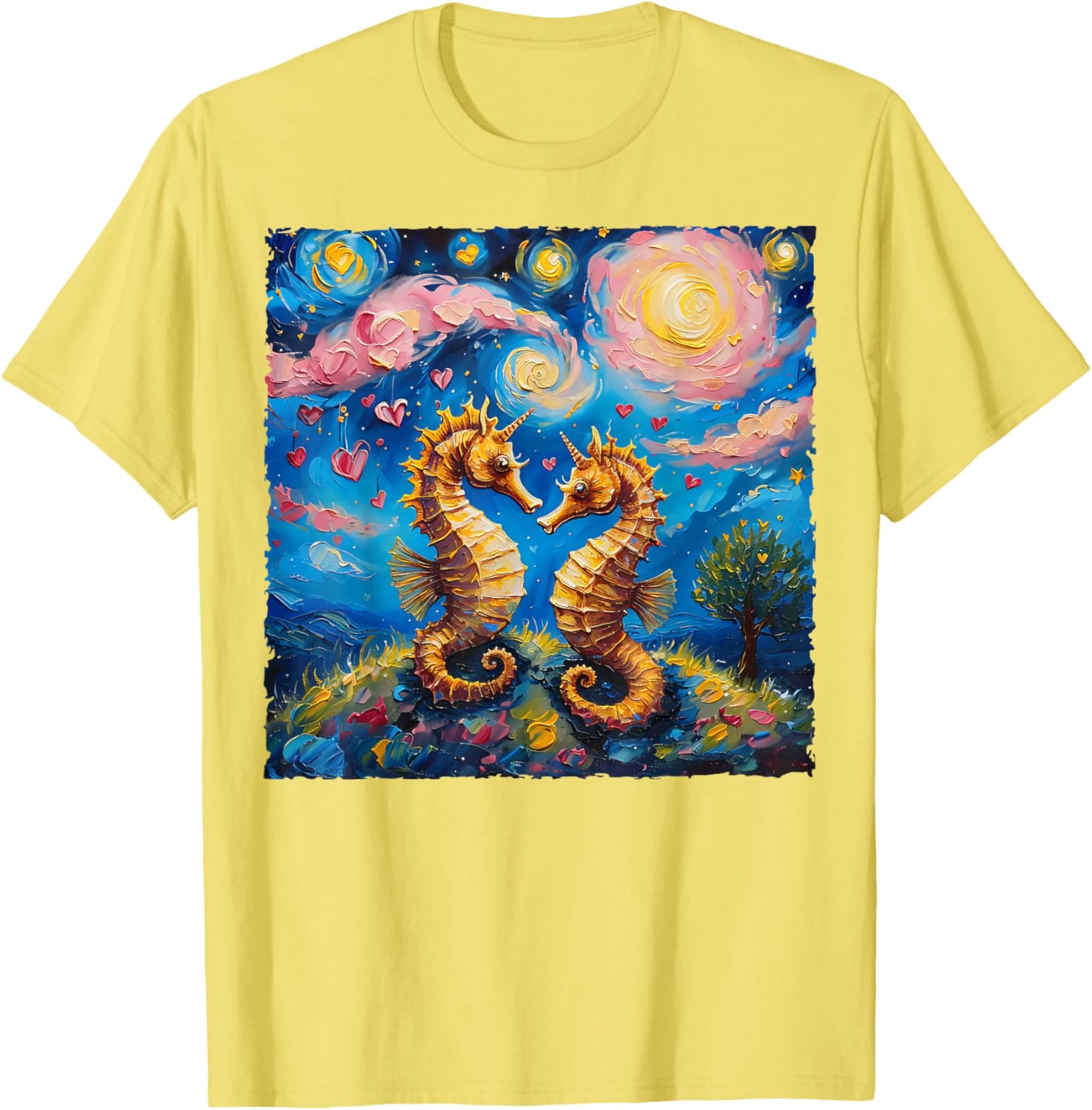 Seahorse Van Gogh Starry Night Couples T-Shirt for Valentine's Day Gift - 21