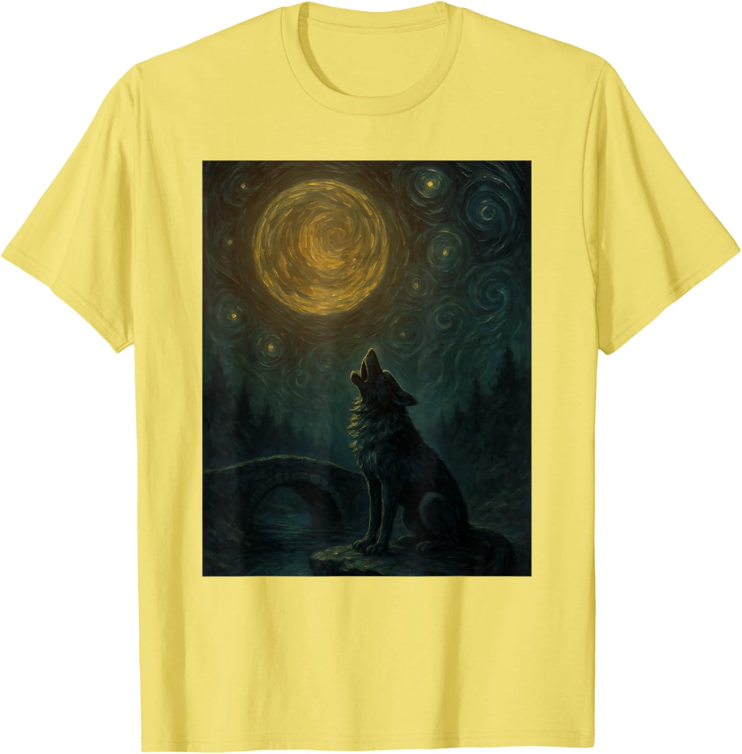 Wolf Starry Night Van Gogh Graphic T-Shirt for Art Lovers and Fashionistas - 7
