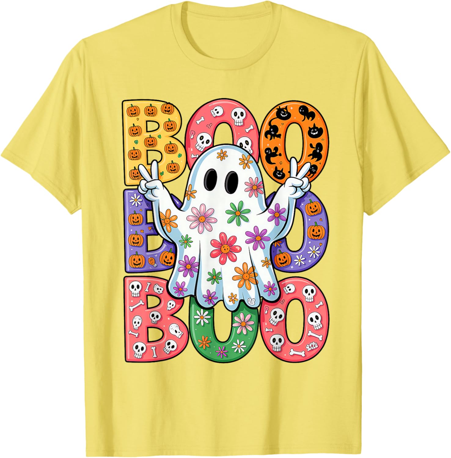 Cute Ghost Floral Halloween T-Shirt for Kids - Spooky Season Fun - 11