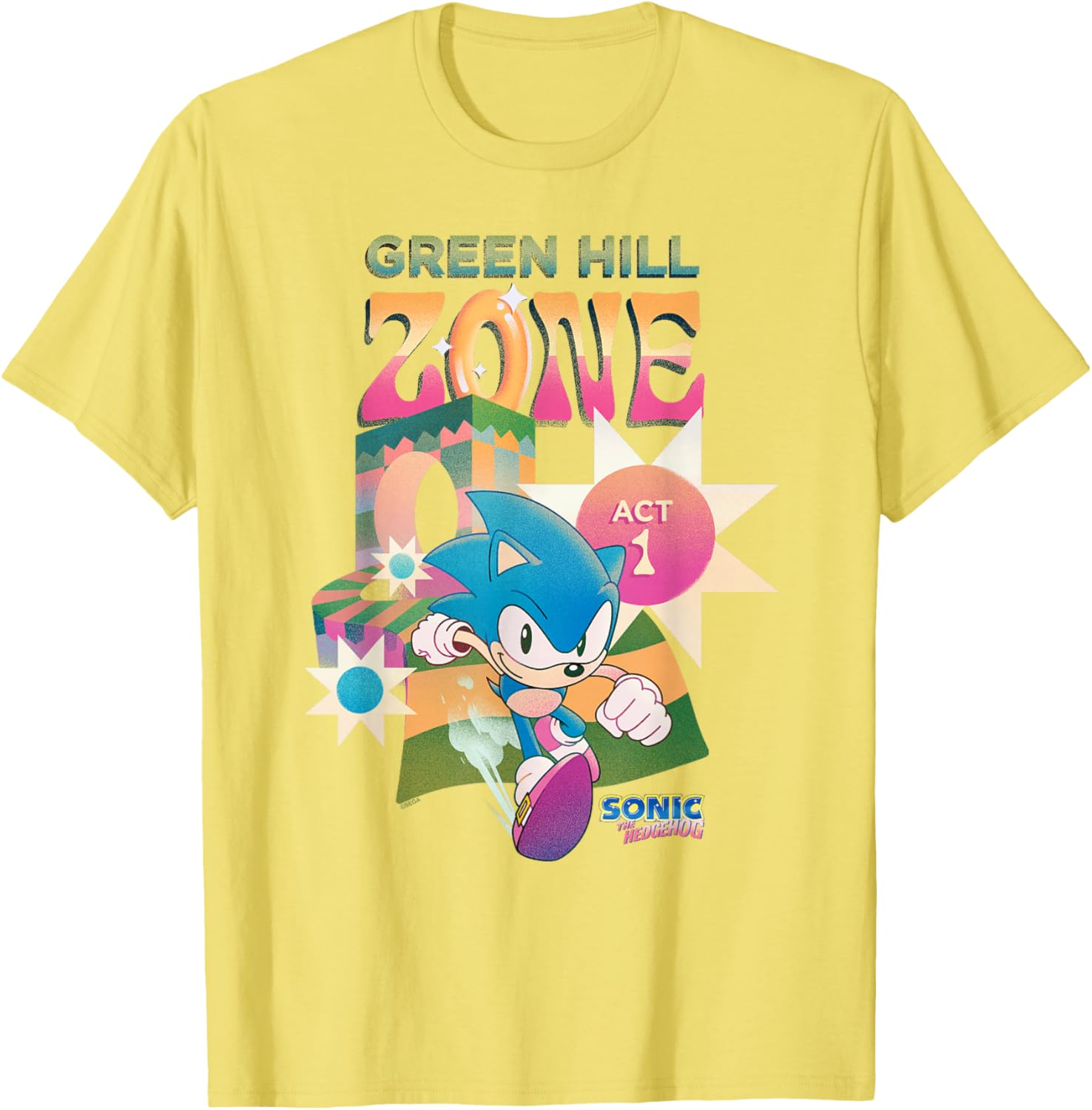 Sonic The Hedgehog Green Hill Zone Act 1 Retro Logo T-Shirt for Gamers - 7