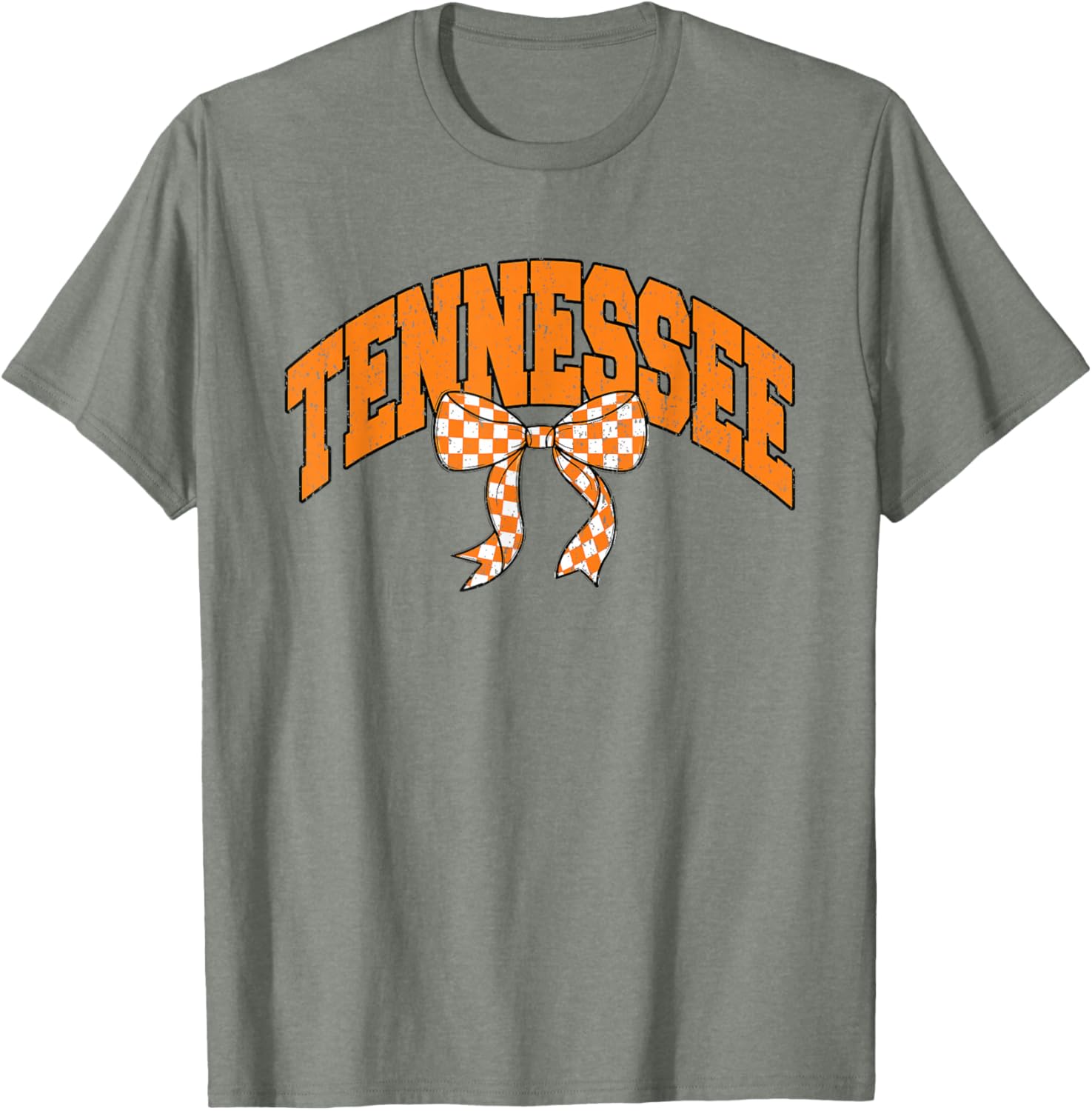 Preppy Tennessee Orange and White Checkerboard Bow T-Shirt for Women - 4