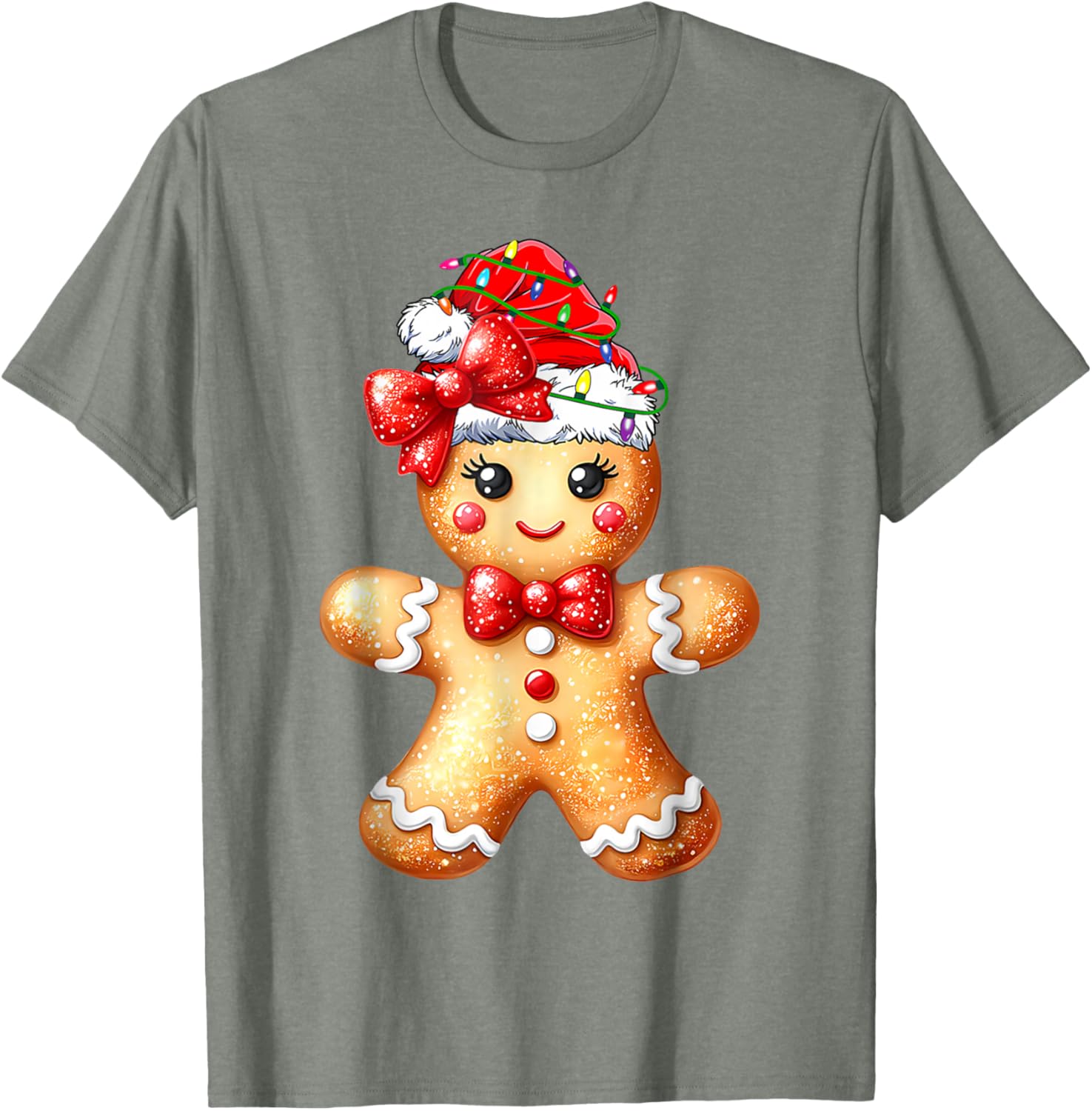Merry Christmas Gingerbread Santa T-Shirt for Girls and Women - 19
