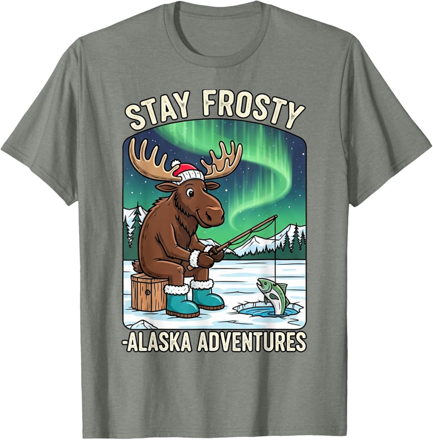 Stay Cold Frosty Moose Ice Fishing T-Shirt for Alaska Winter Adventures - 1