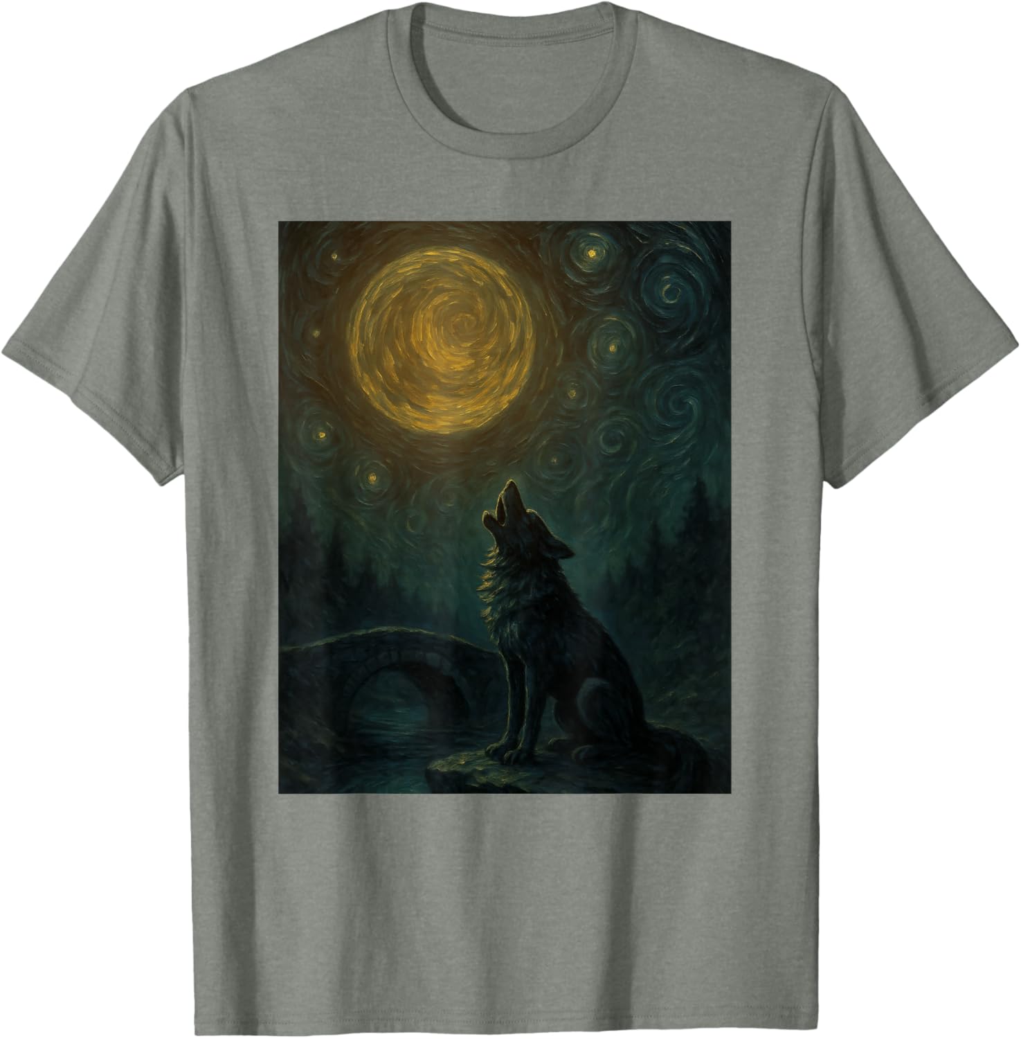 Wolf Starry Night Van Gogh Graphic T-Shirt for Art Lovers and Fashionistas - 3