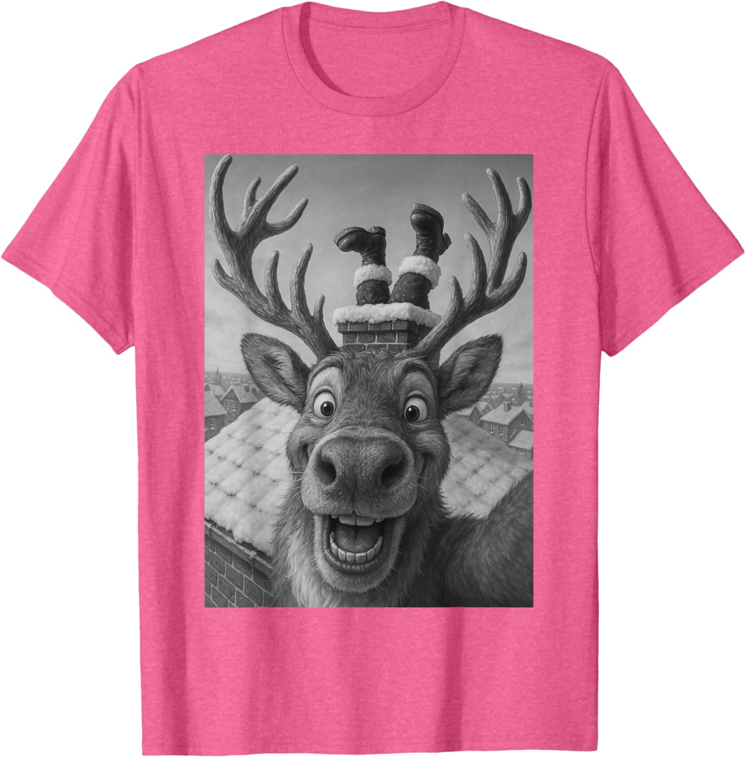 Funny Reindeer Selfie Santa Christmas T-Shirt for Kids and Adults - 15
