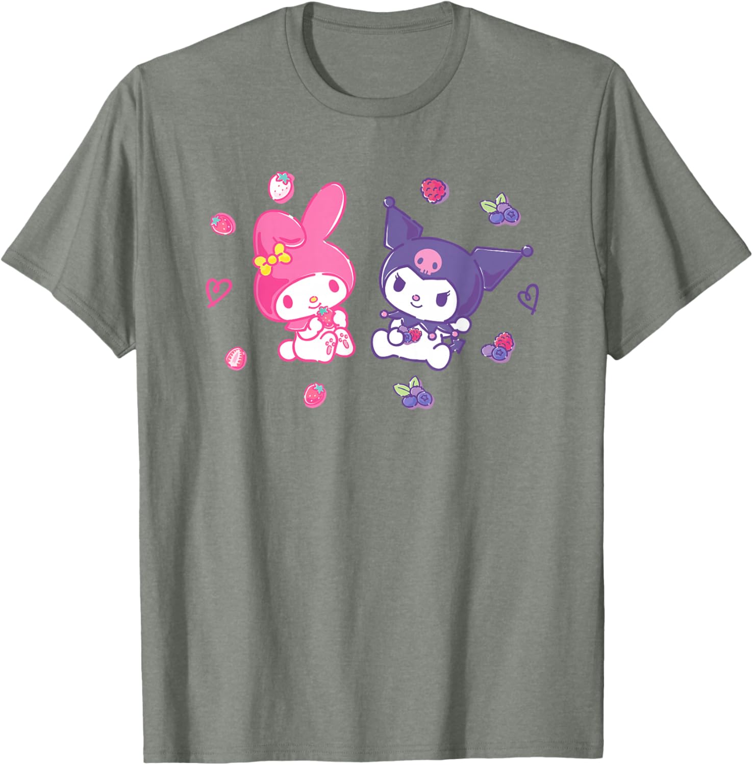 Sanrio Kuromi and My Melody Berry T-Shirt for Kids, Small Black Design - 16