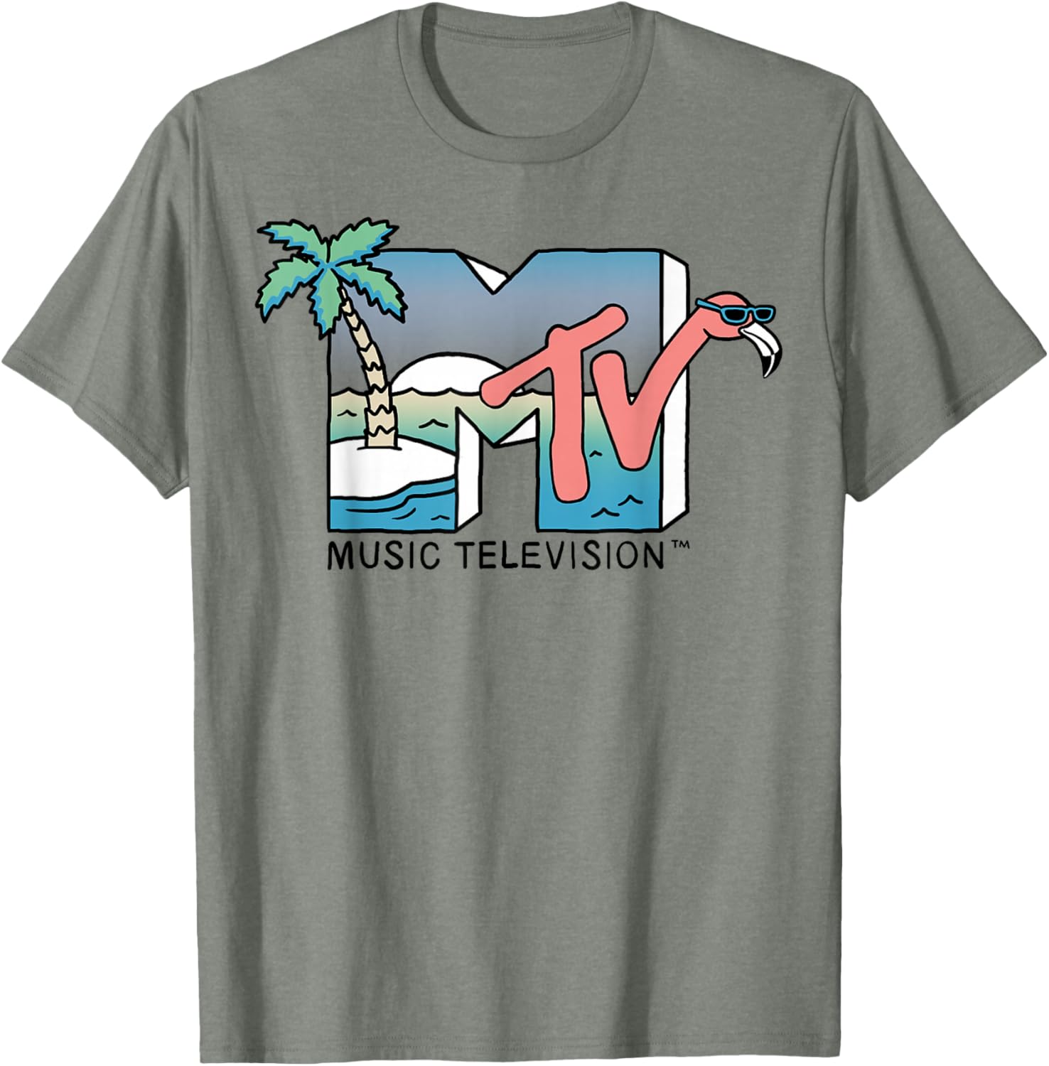 Vintage MTV Beach Island Flamingo Graphic T-Shirt for Casual Style - 4
