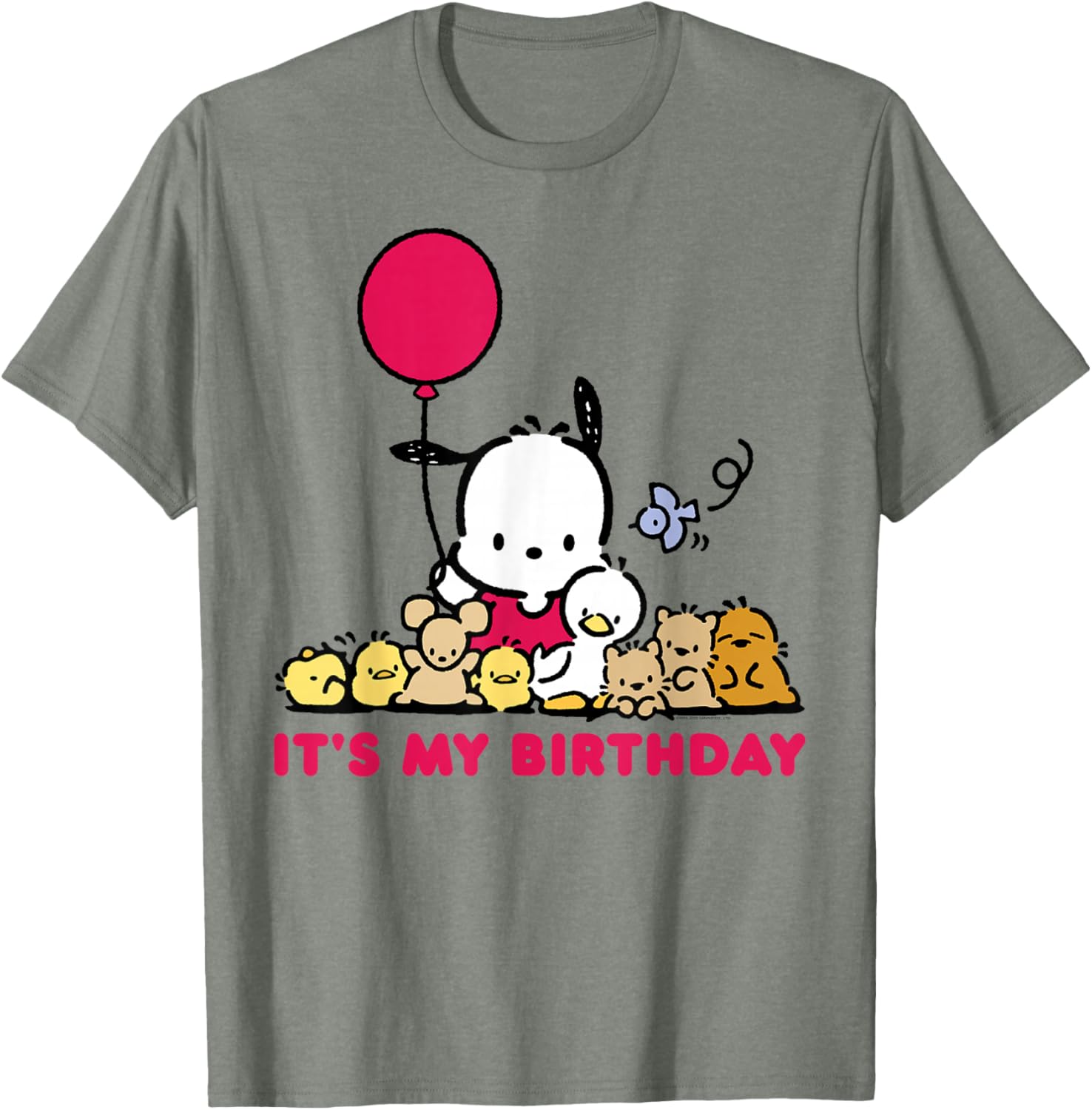 Pochacco Birthday T-Shirt for Adults, Grey Short Sleeve Classic Fit - 11