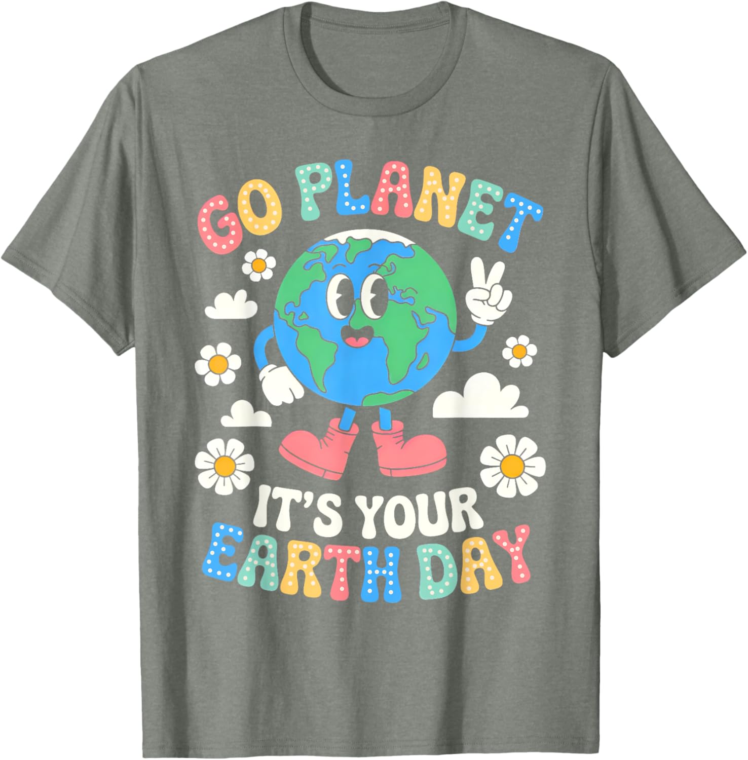 Groovy Go Planet Earth Day 2025 Retro Teacher Kids T-Shirt - 5
