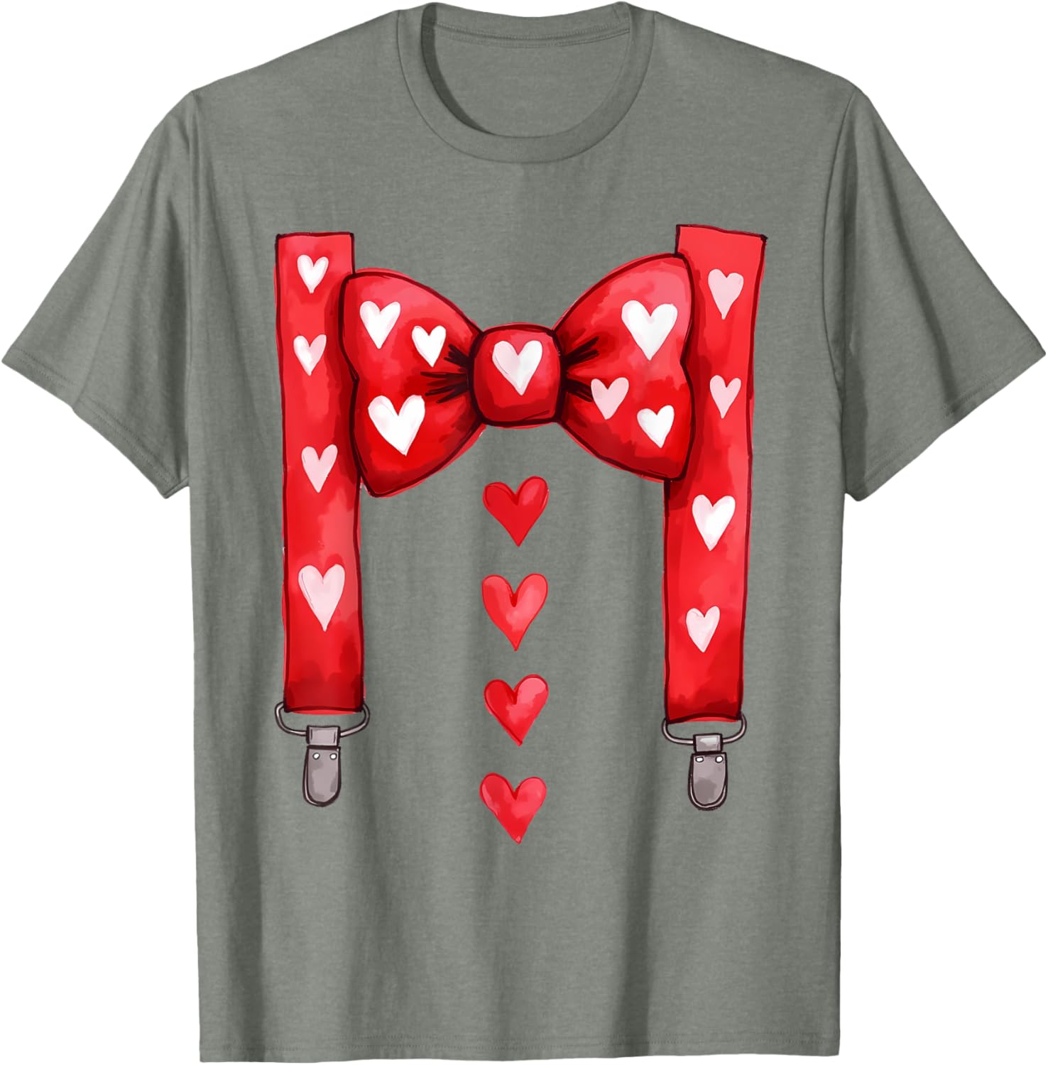 Red Hearts Bow Tie Suspenders T-Shirt for Toddler Boys Valentine's Day - 7