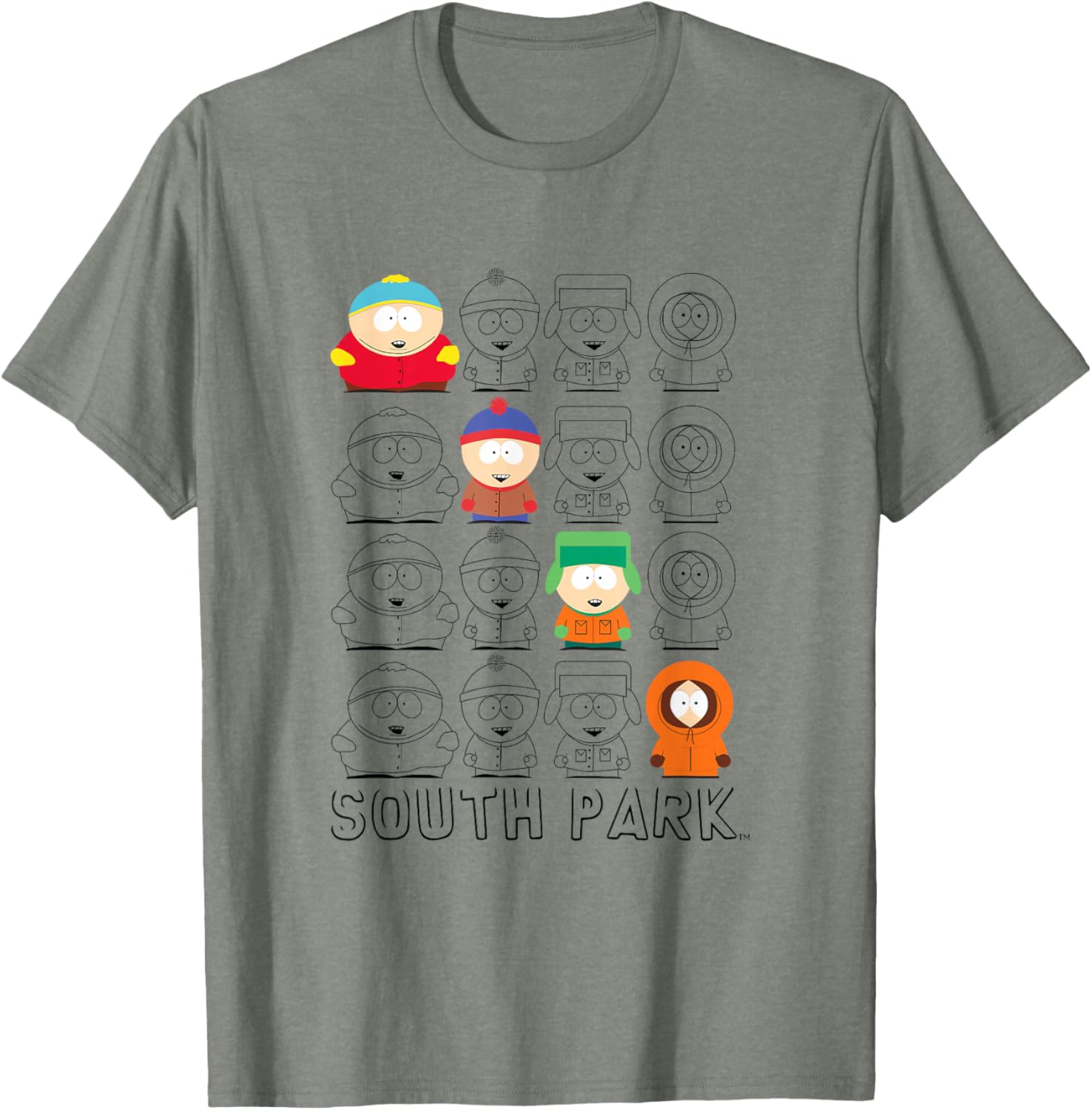 South Park Diagonal Character Box Up T-Shirt for Fun Stylish Fans - 1