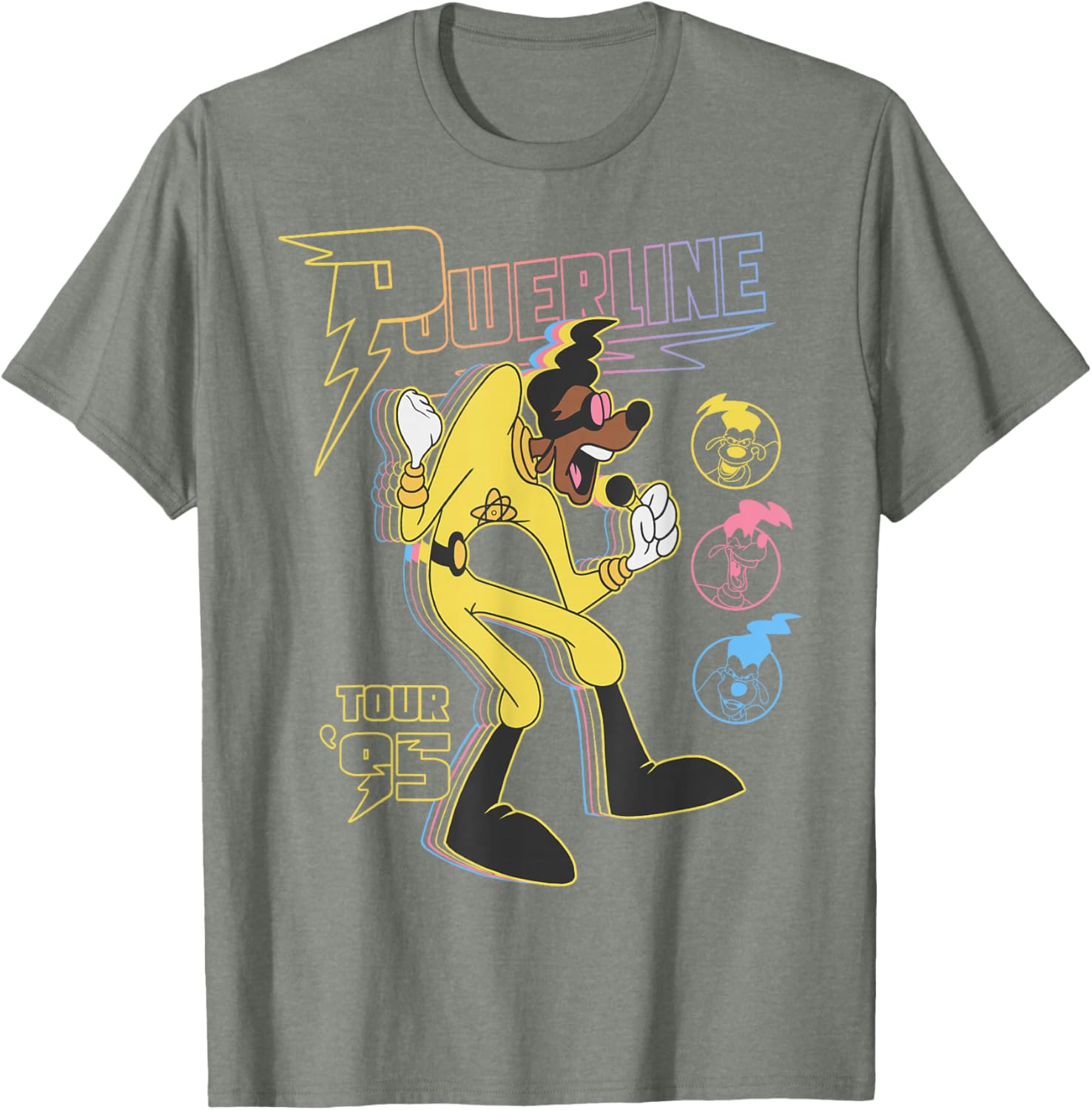 Retro Goofy Movie Powerline Tour 95 Neon Poster T-Shirt for Fans - 2