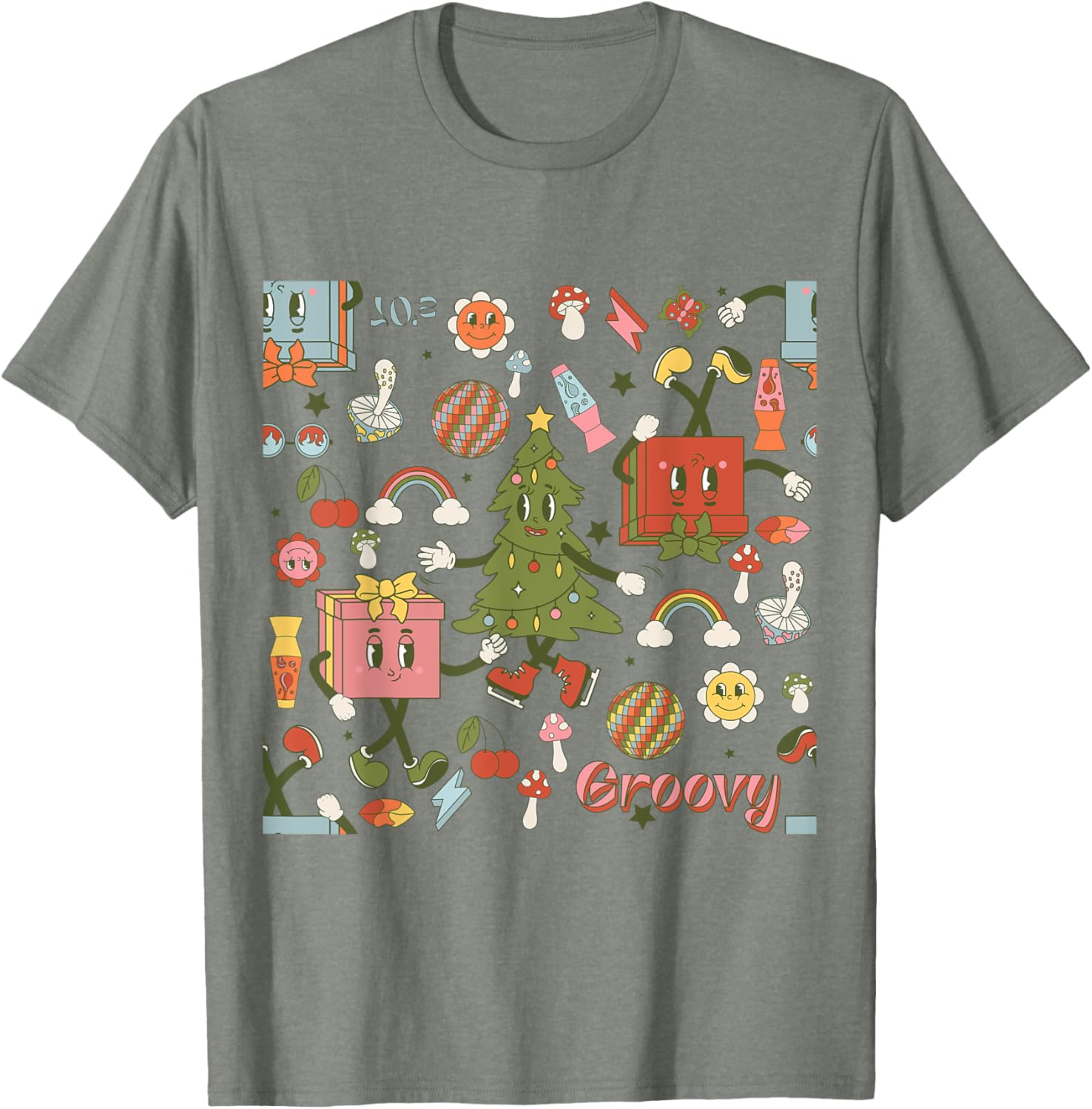 Retro 1970s Disco Christmas Tree Ugly Xmas T-Shirt for Fun Holiday Style - 15
