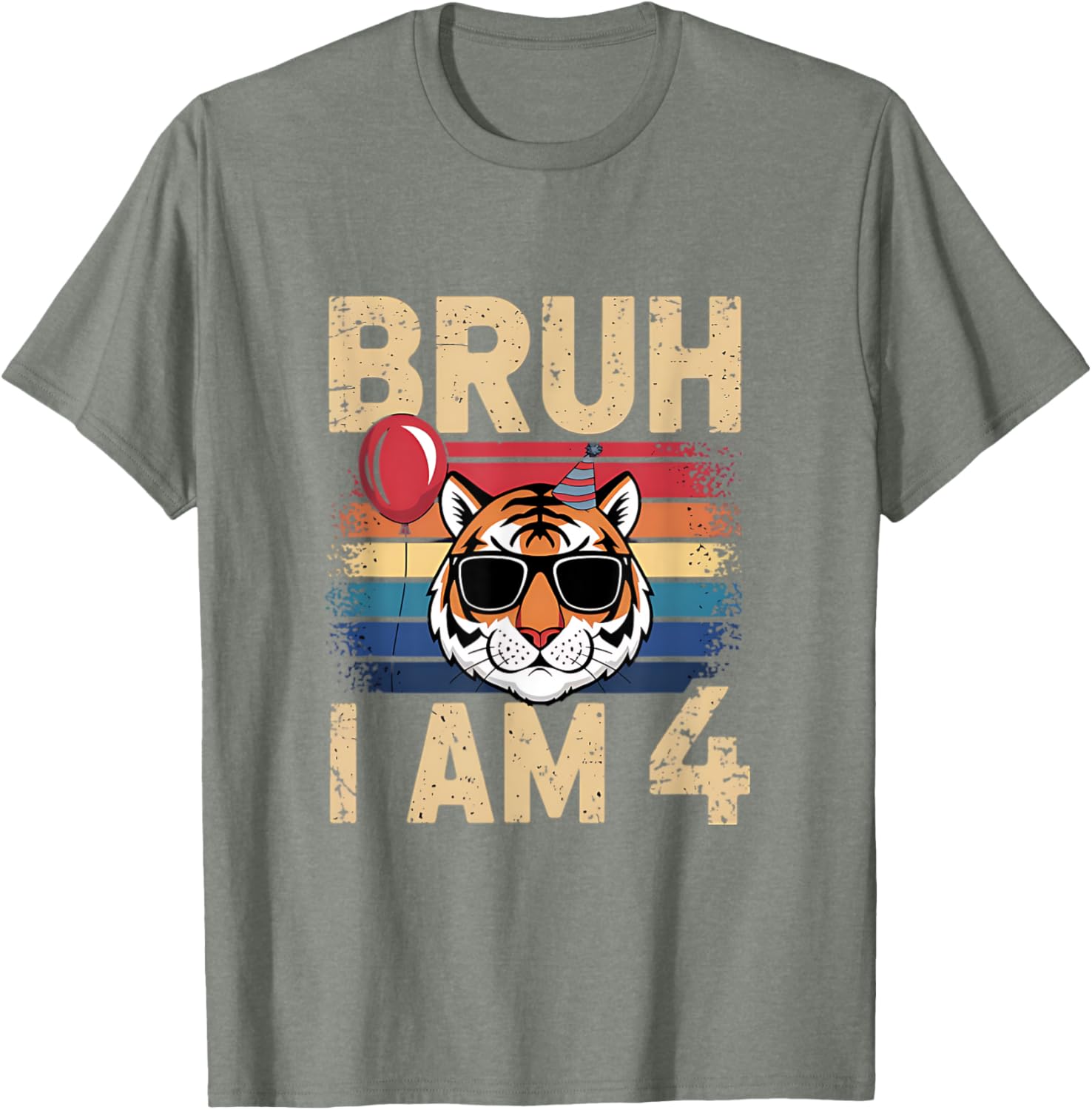 Retro Sunset Tiger Kids T-Shirt for 4th Birthday Celebration - 17