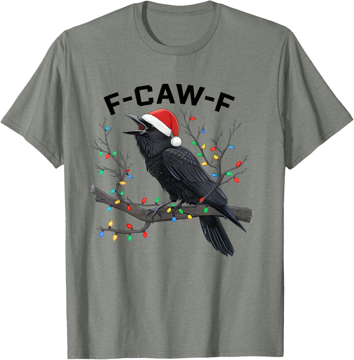 Funny Retro Black Crow F-Caw-F Santa Hat T-Shirt for Christmas Fun - 16