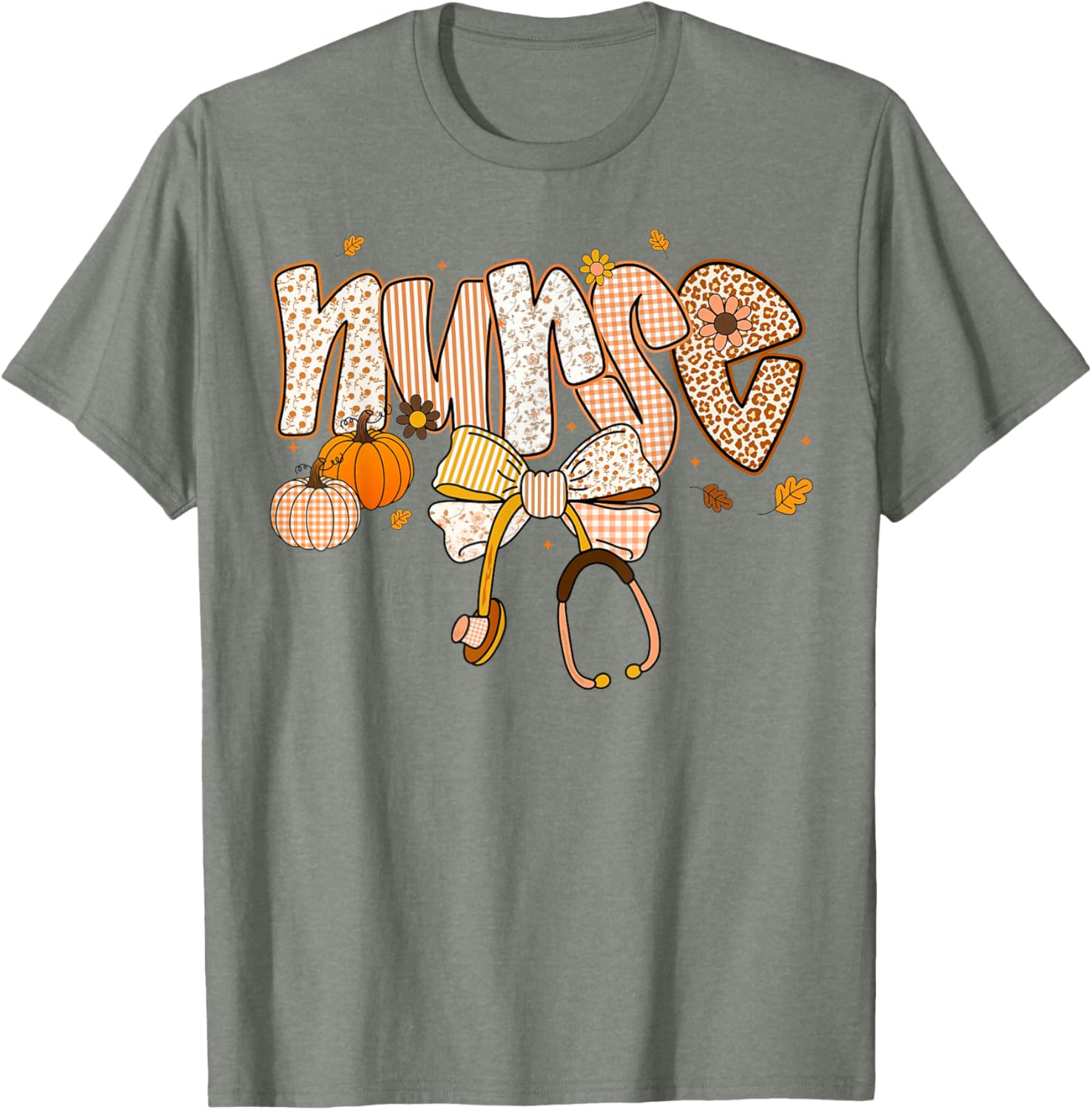 Pumpkin Nurse Thanksgiving Stethoscope Fall Scrub Top T-Shirt for ER - 13