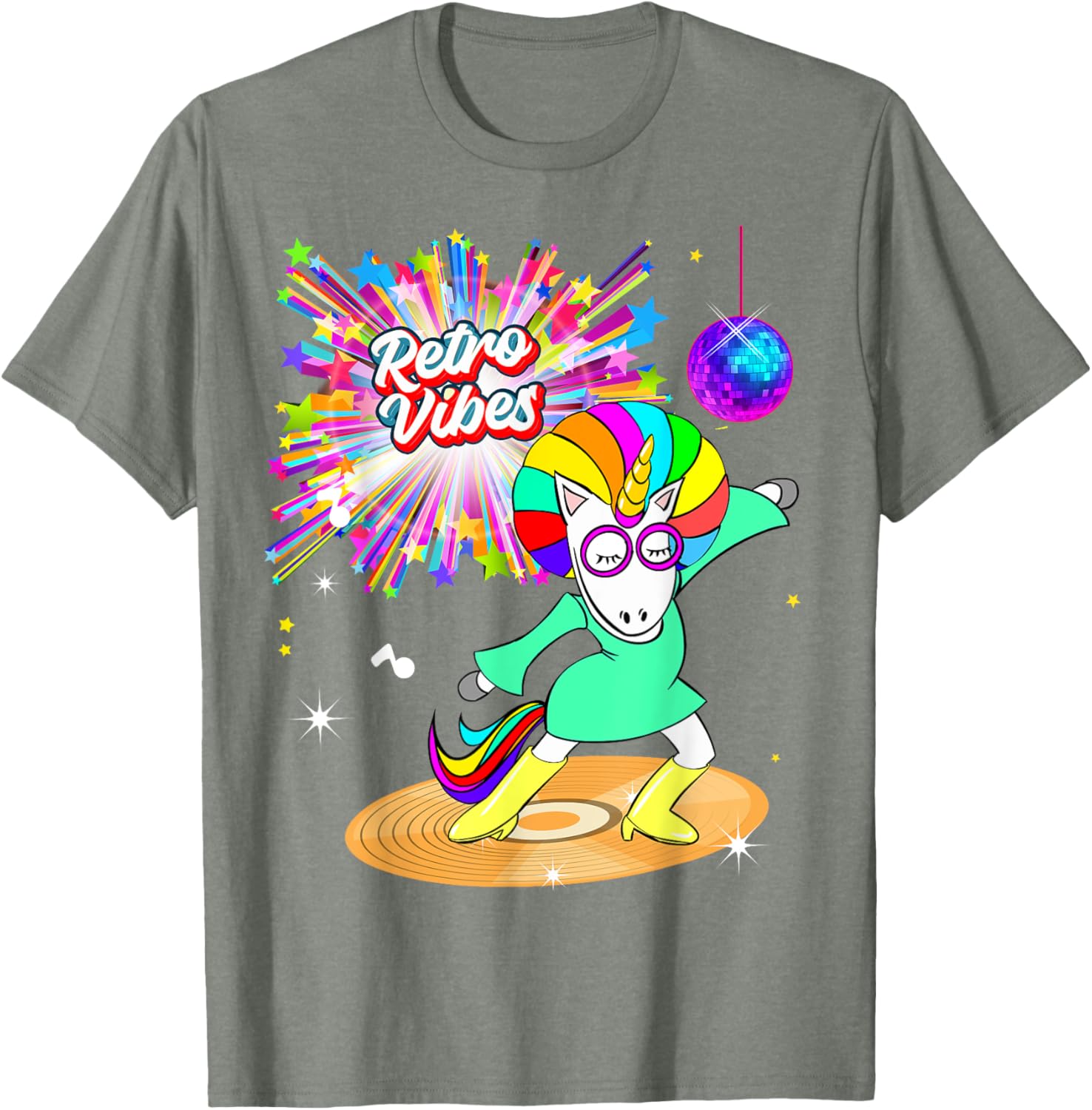 Retro Vibes Unicorn Dancing on Vinyl T-Shirt for Moms and Wives - 17