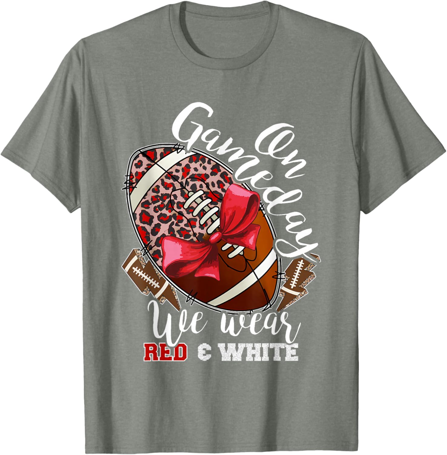 On Gameday Football We Wear Red and White School Spirit T-Shirt - 10