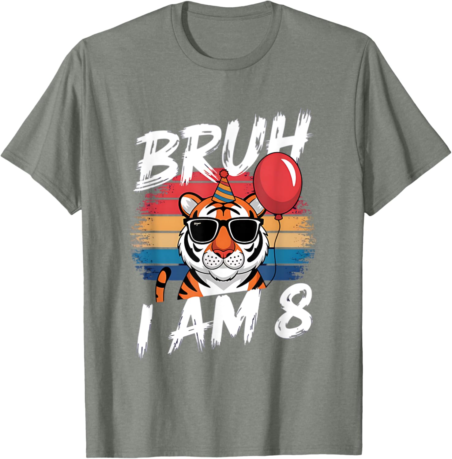 Retro Sunset Tiger Shirt for 8 Year Old's Birthday Party Fun - 8
