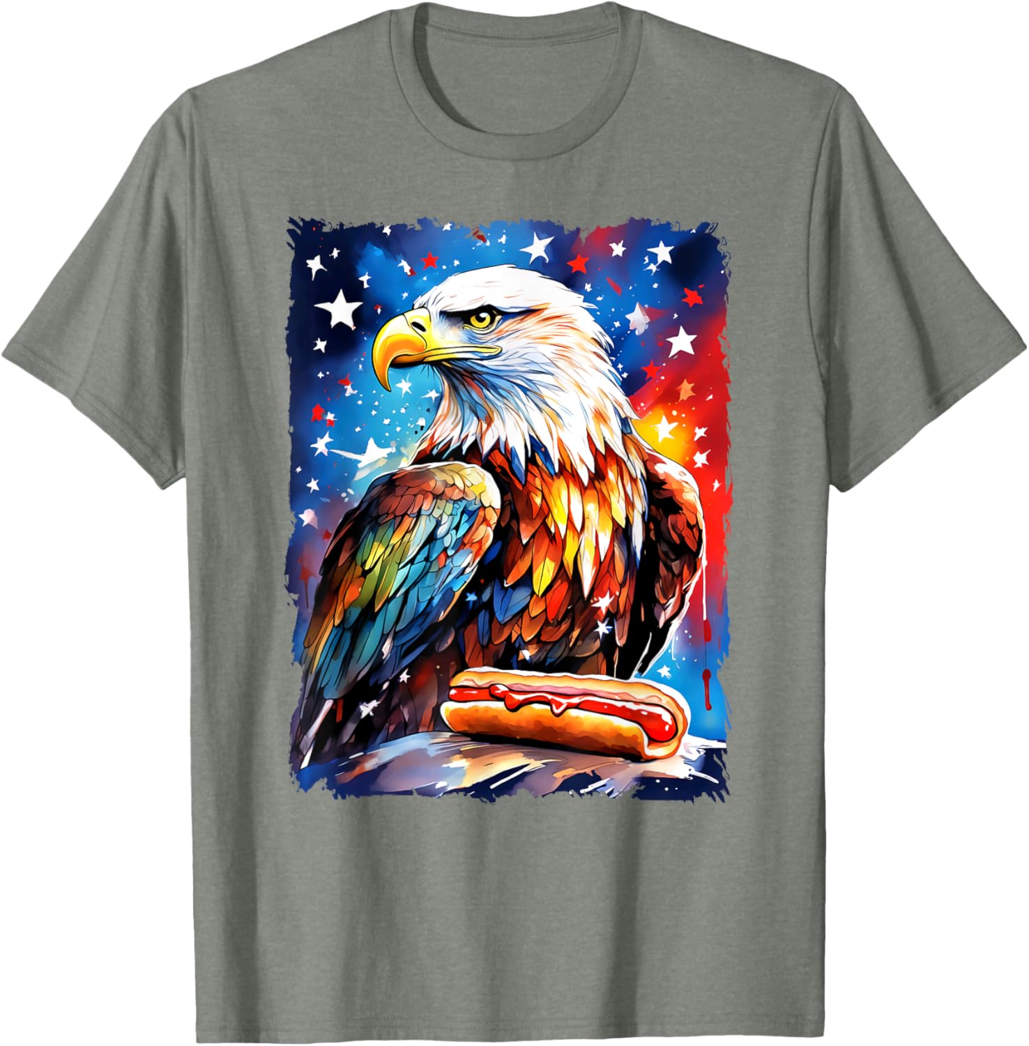 Patriotic 4th of July T-Shirt with Hotdog and Eagle Design for All Ages - 16