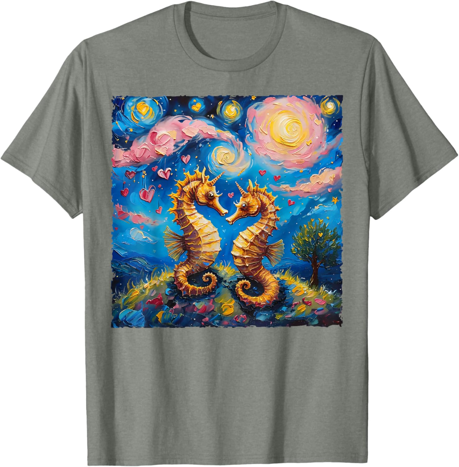 Seahorse Van Gogh Starry Night Couples T-Shirt for Valentine's Day Gift - 11