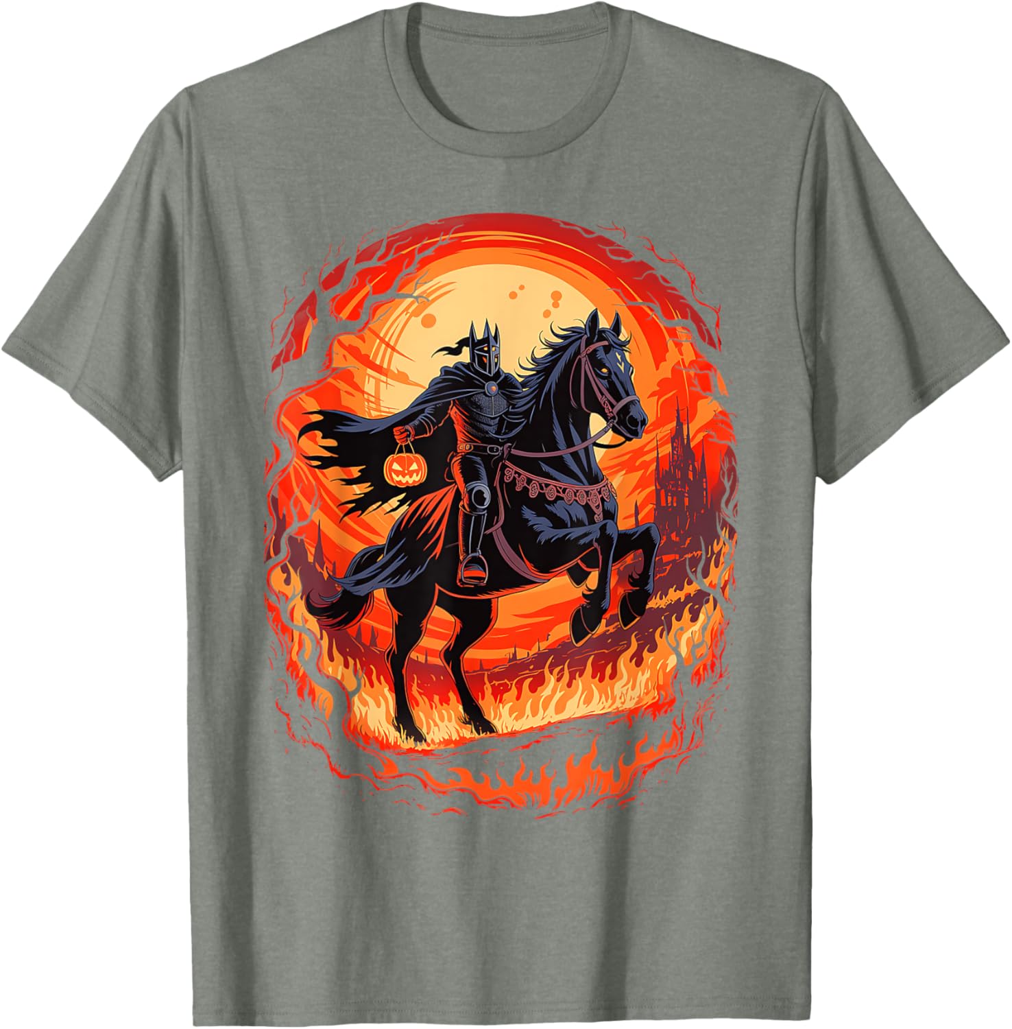 Spooky Pumpkin Headless Horseman Halloween T-Shirt for All Ages - 18