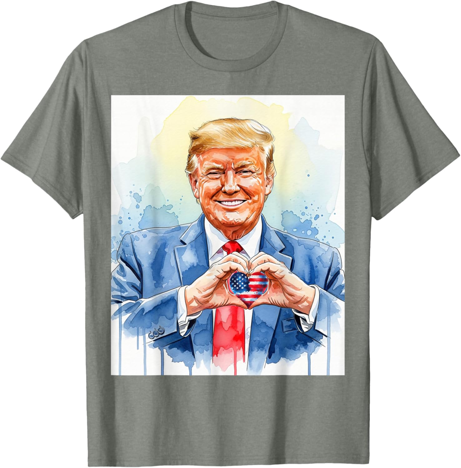 Patriotic Watercolor Trump Heart Hands T-Shirt for Proud Americans - 23